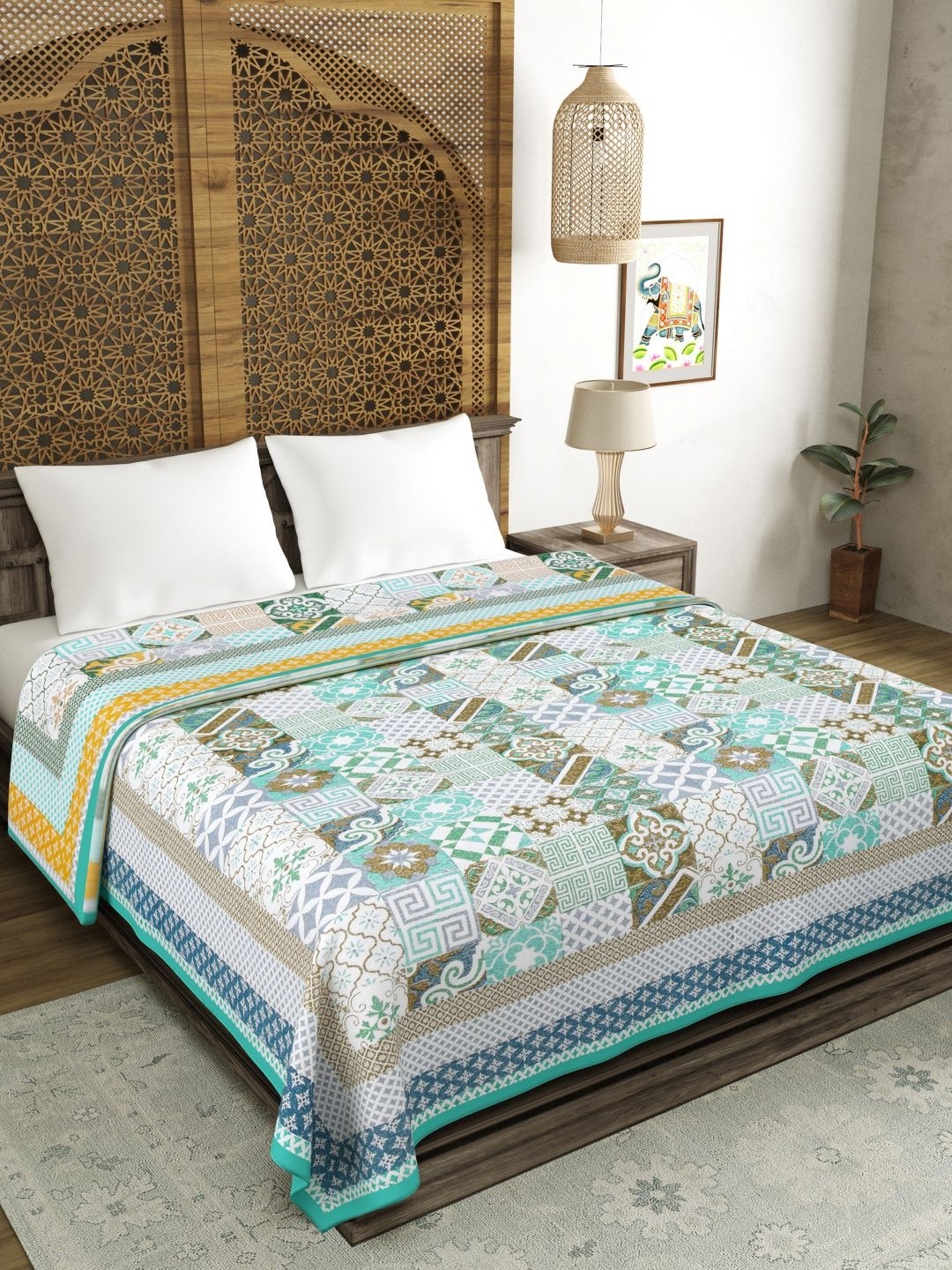

BLOCKS OF INDIA Blue & White Ethnic Motifs Printed 150 GSM Cotton Double Bed Dohar