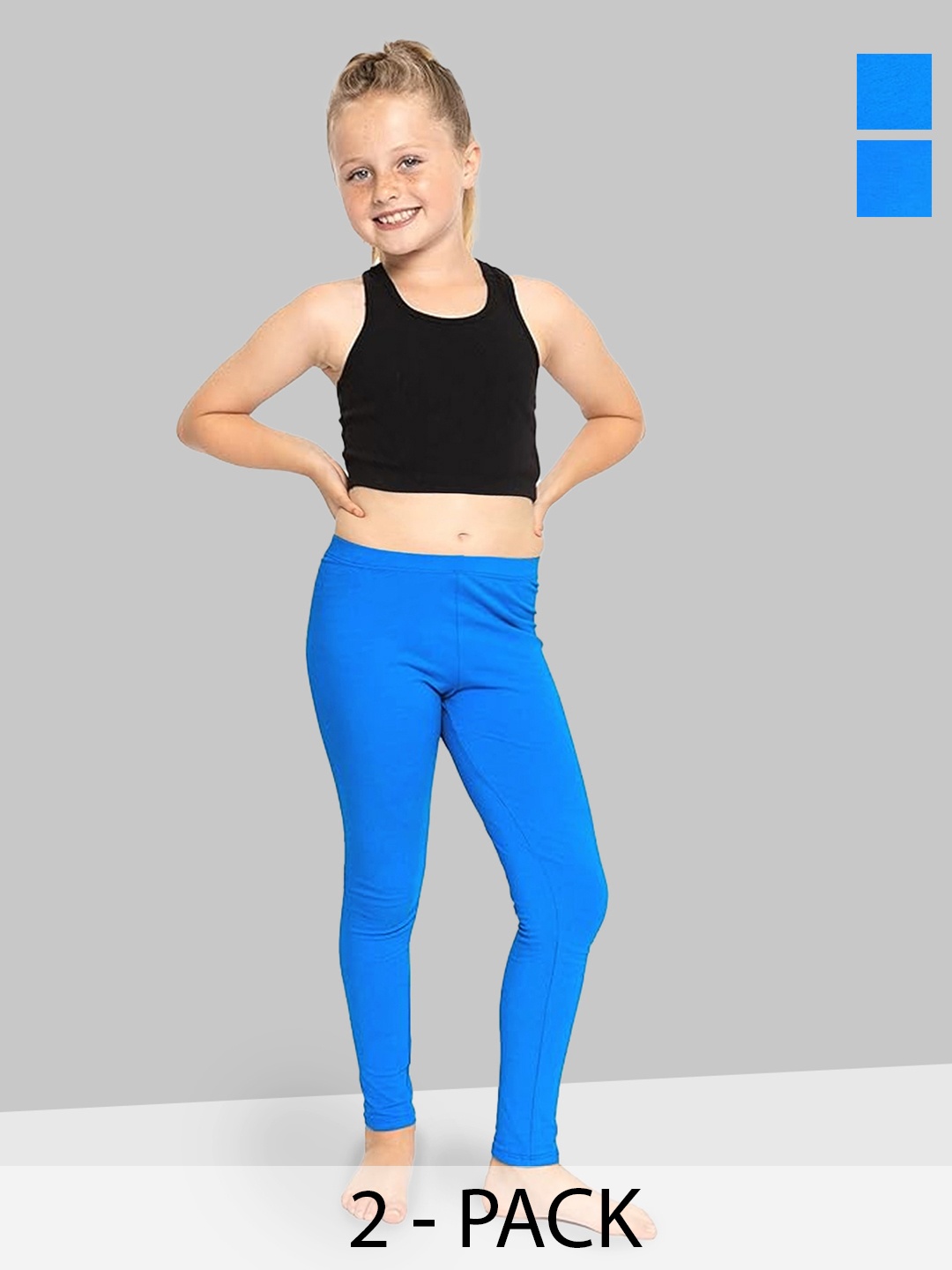 

Naughty Ninos Girls Pack Of 2 Ankle-Length Stretchable Leggings, Blue