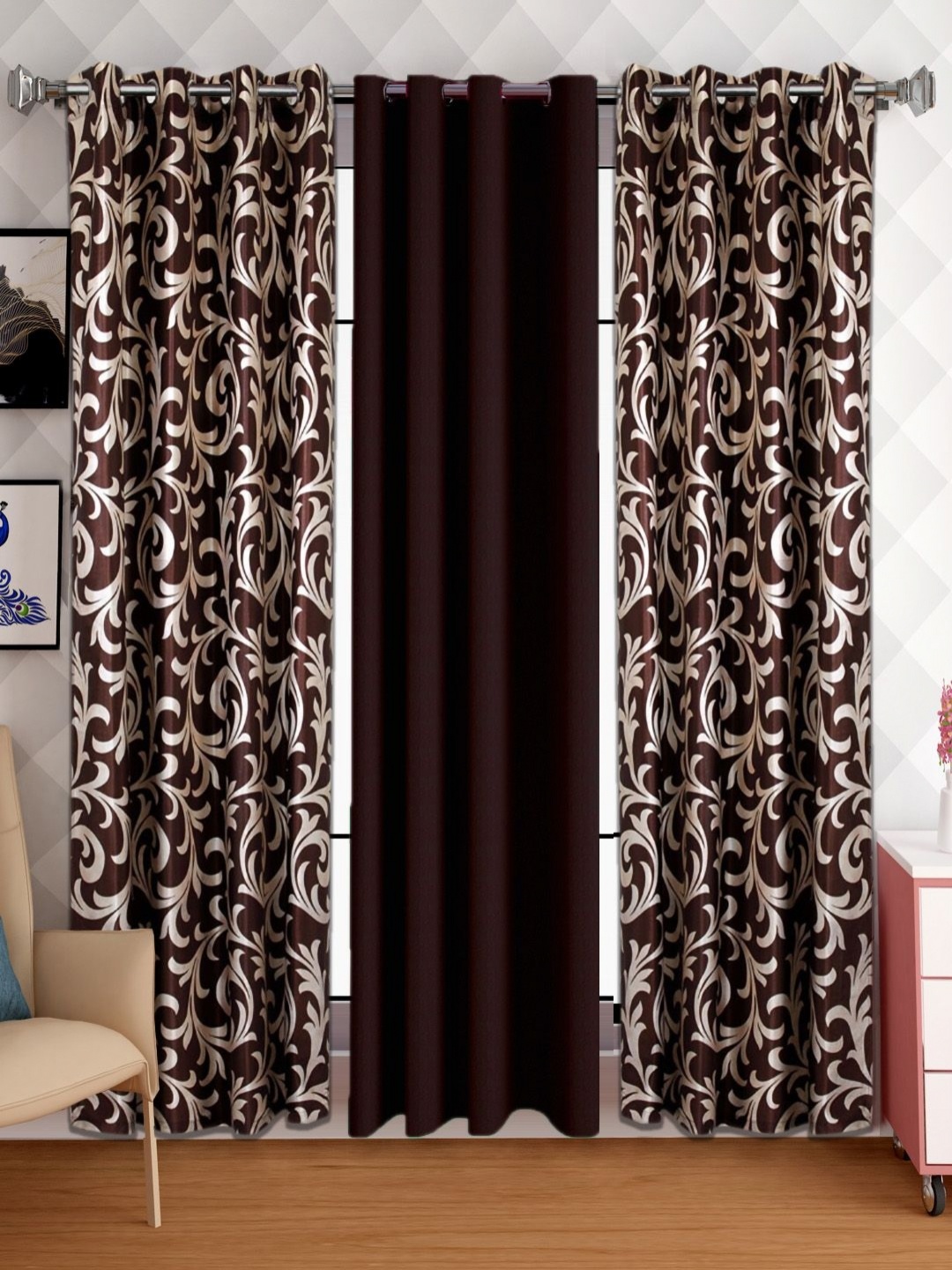 

Lunar Days Brown 3 Pieces Floral Room Darkening Door Curtain