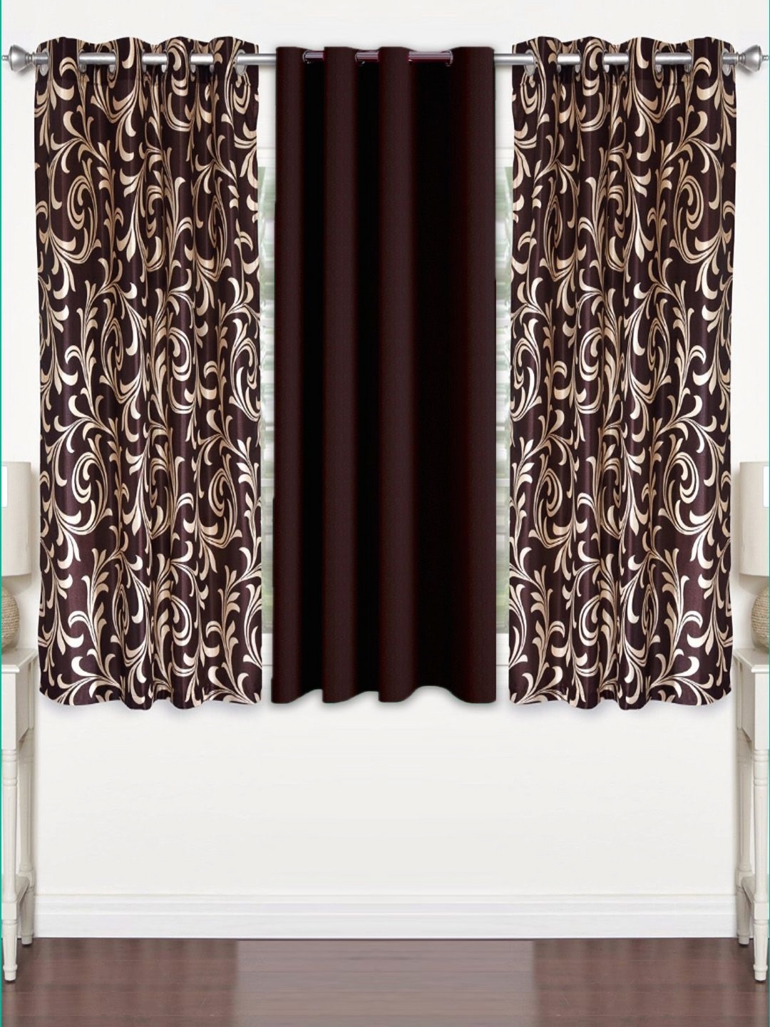 

Lunar Days Brown 3 Pieces Floral Room Darkening Window Curtain