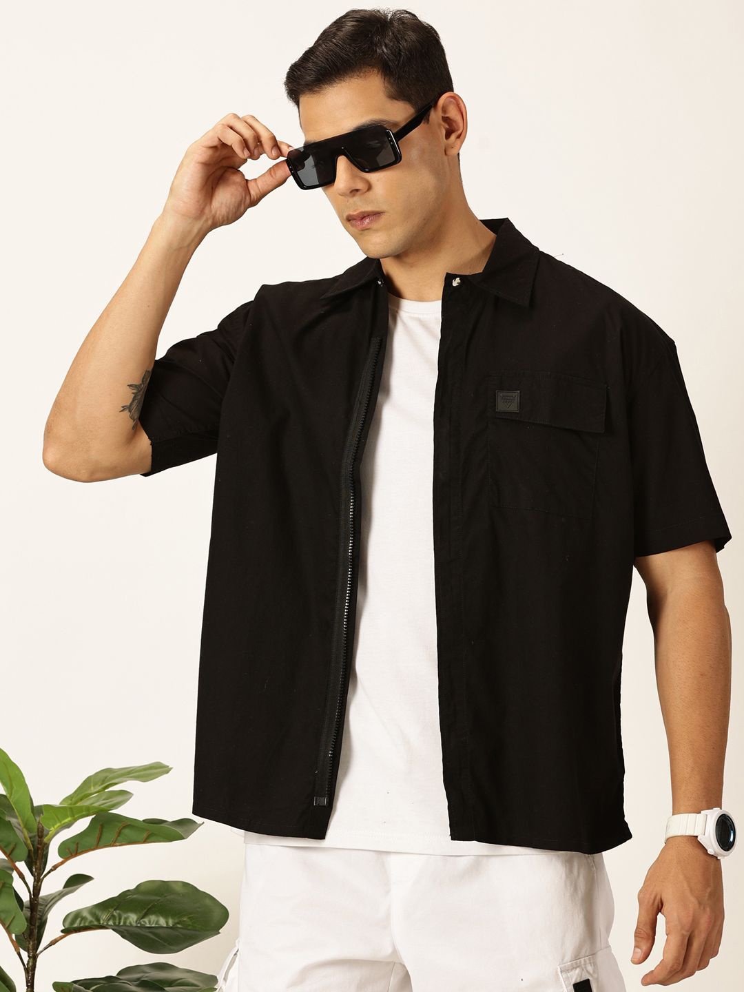 

Thomas Scott Men Premium Boxy Pure Cotton Casual Shirt, Black