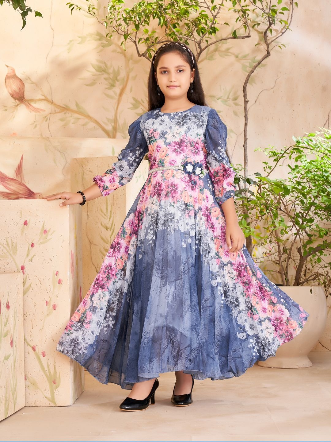 

Aarika Floral Print Georgette Maxi Dress, Pink