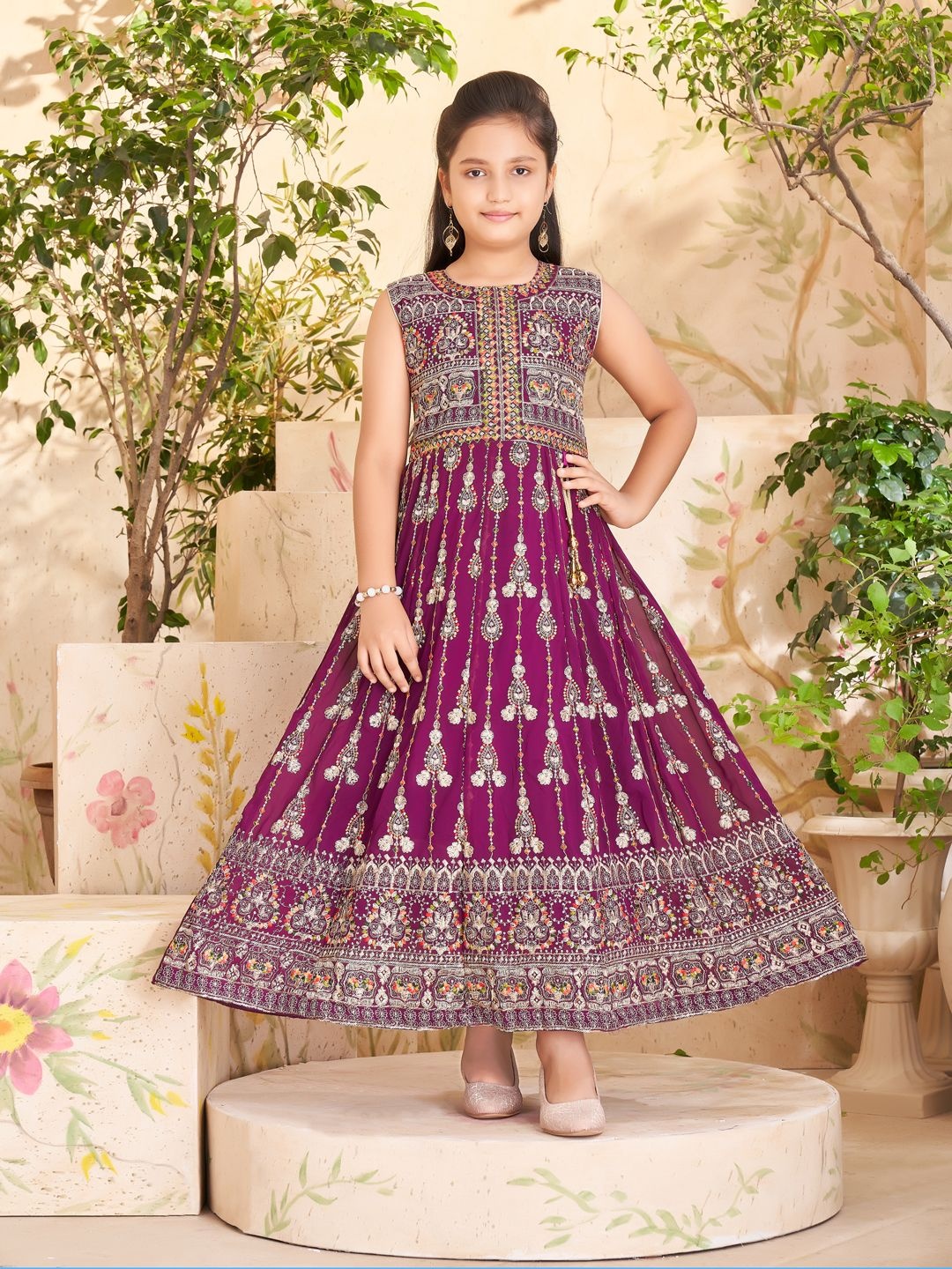 

Aarika Girls Floral Printed Georgette Maxi Dress, Purple