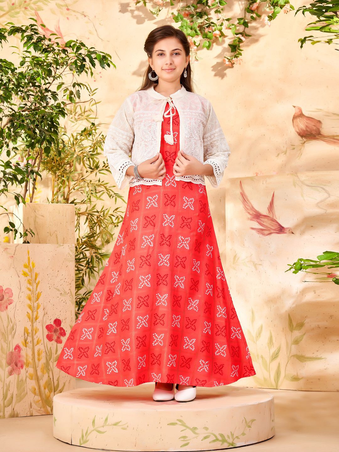 

Aarika Girls Printed Maxi Dress with Jacket, Red