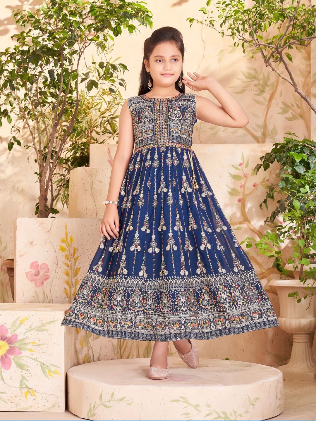 

Aarika Thread Sequin Embroidery A-Line Midi Dress, Navy blue