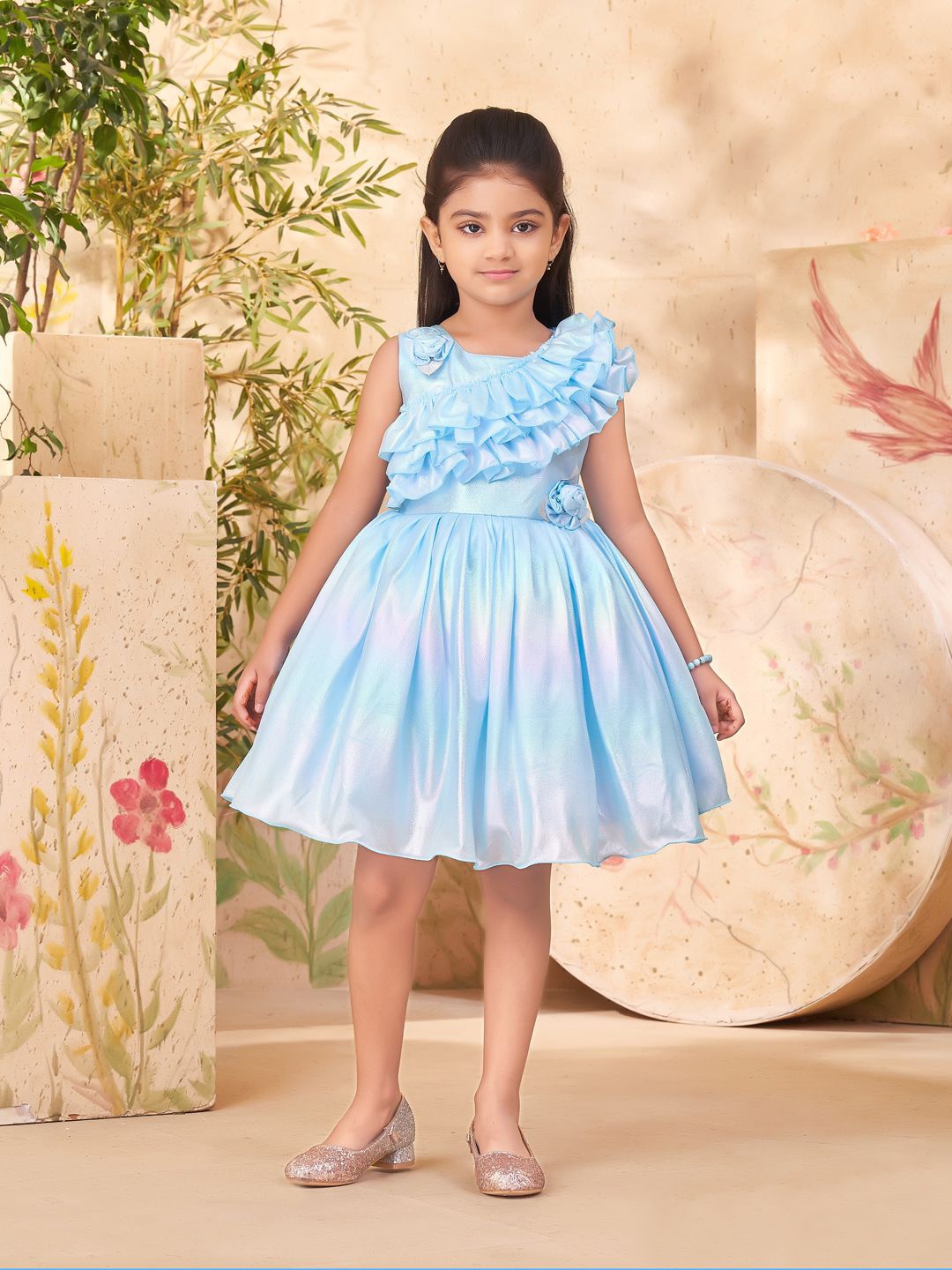 

Aarika Solid Silk Fit & Flare Dress, Blue