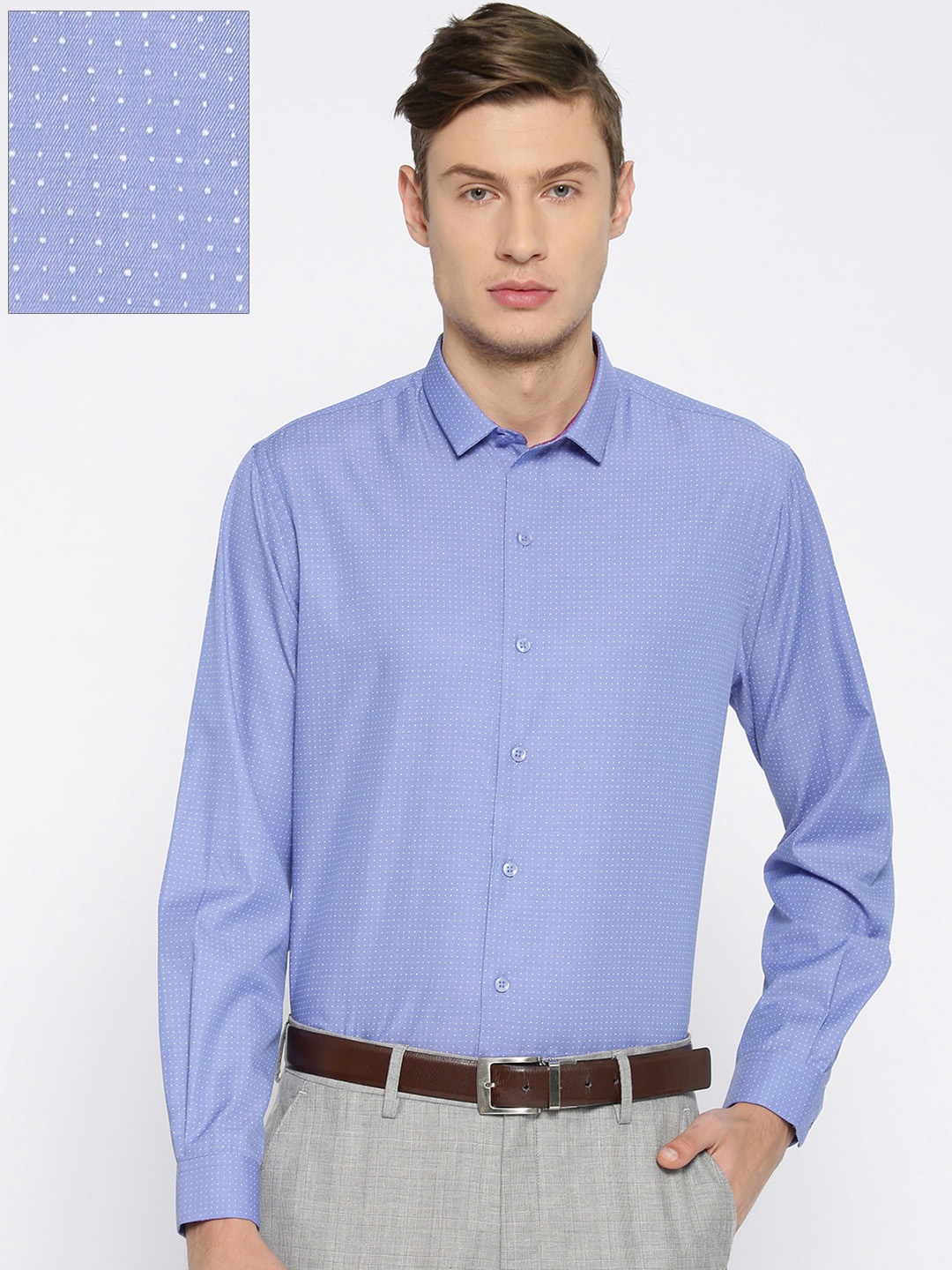 

John Players Men Blue Slim Fit Printed Formal Shirt