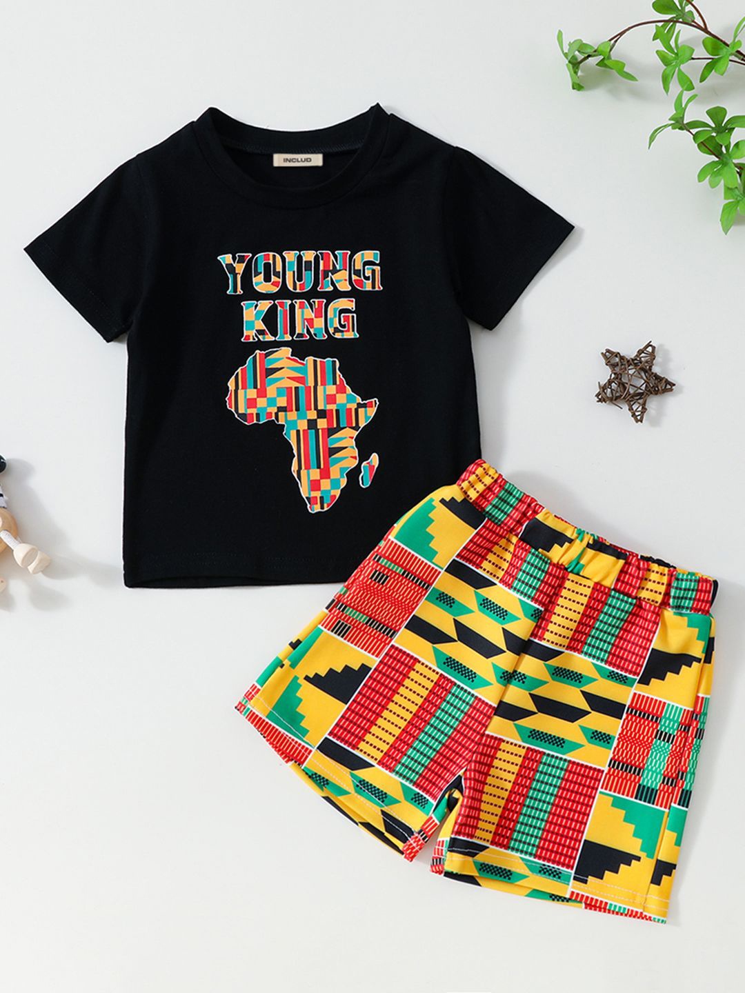 

INCLUD Boys Printed T-shirt with Shorts, Black