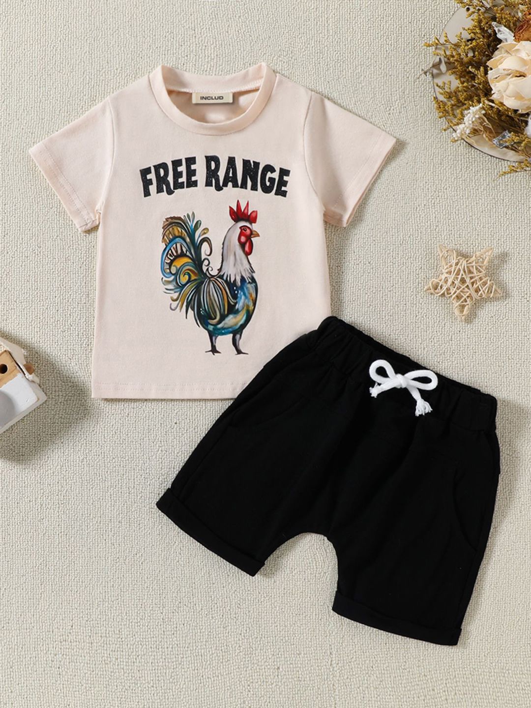 

INCLUD Boys Printed T-shirt with Shorts, Beige