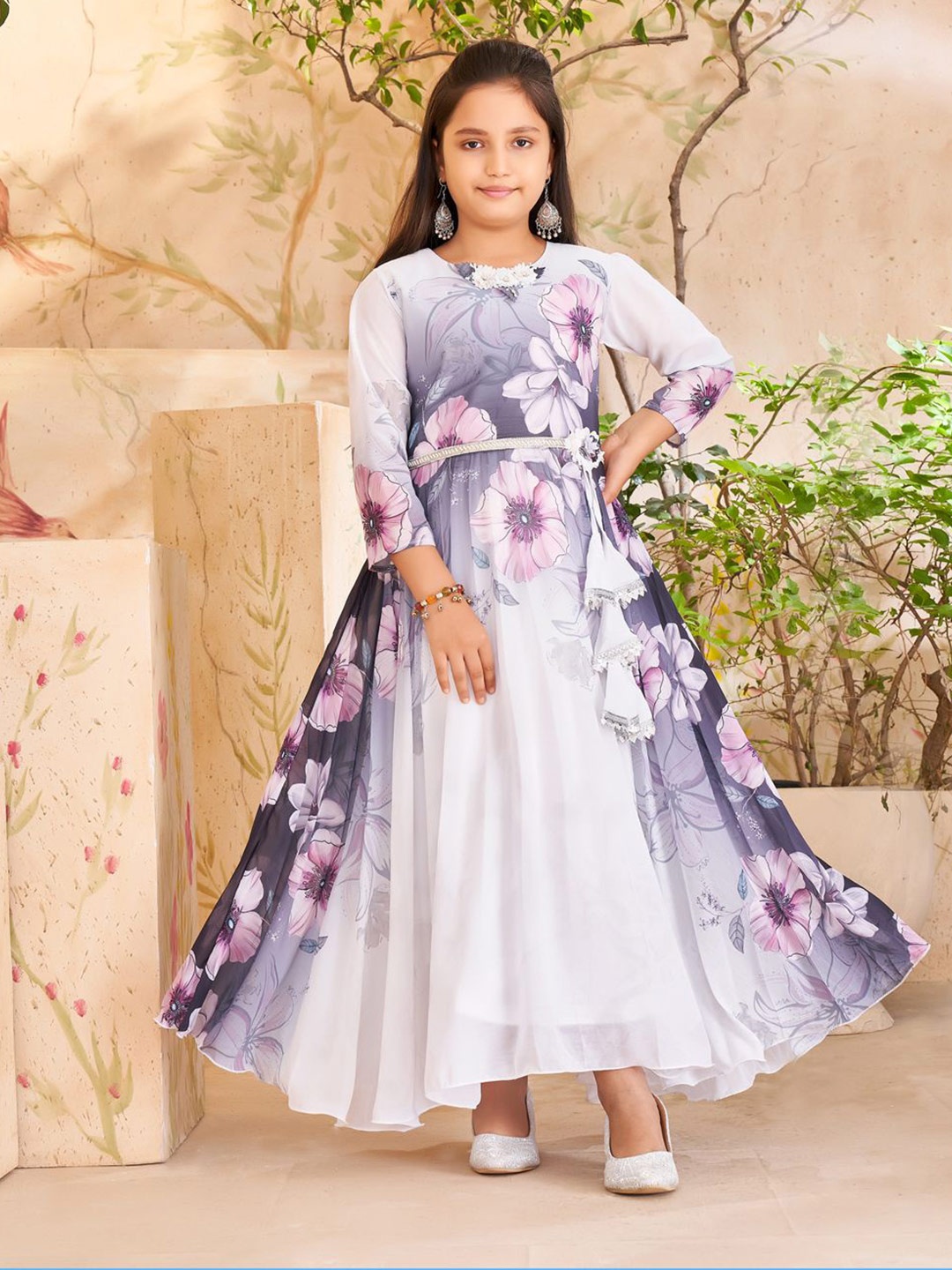 

BAESD Floral Print Georgette Fit & Flare Dress, White