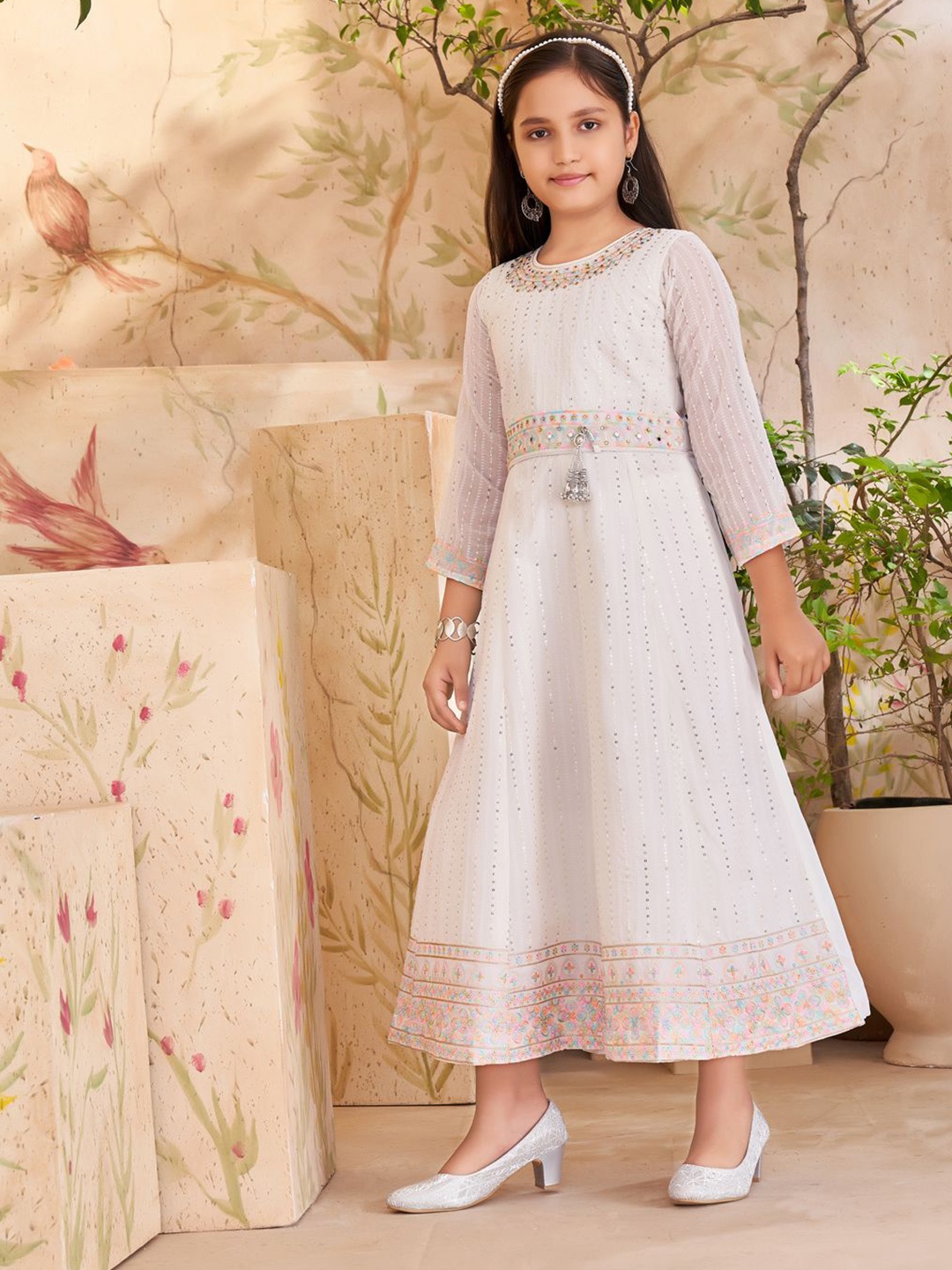 

BAESD Striped Georgette A-Line Maxi Dress, Cream
