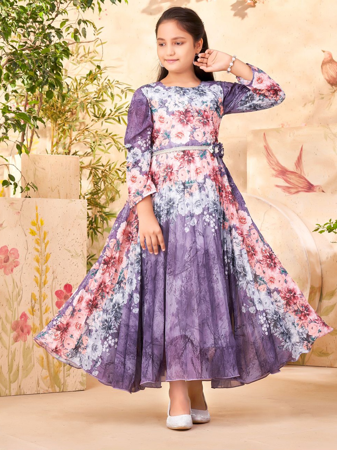 

BAESD Floral Print Georgette Maxi Dress, Purple