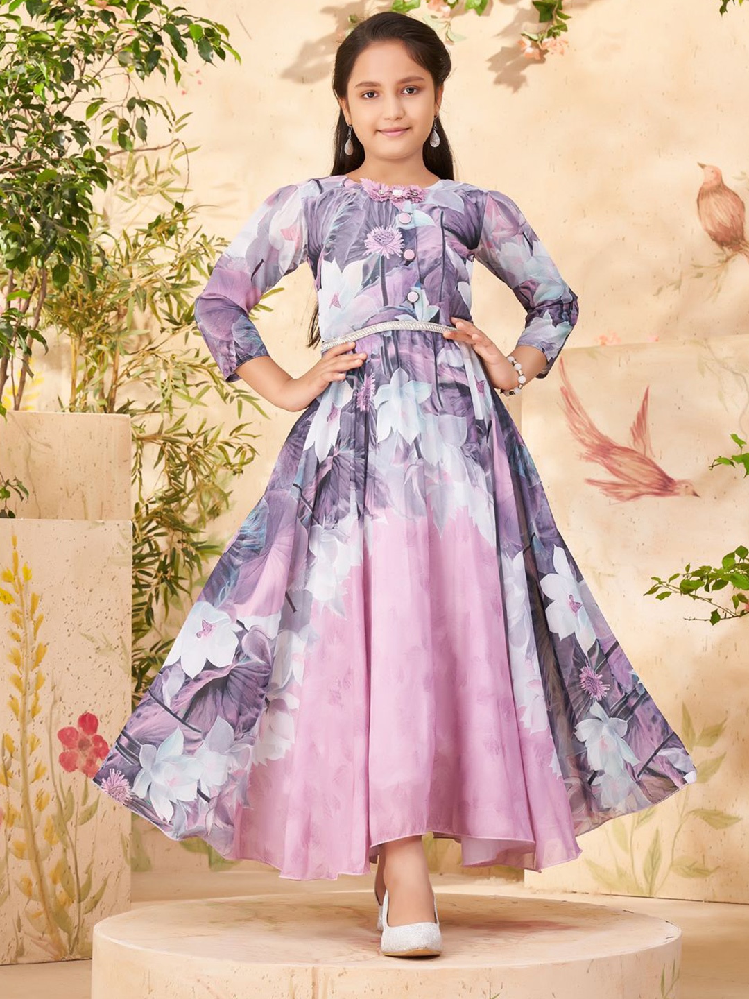 

BAESD Floral Print Georgette Maxi Dress, Purple