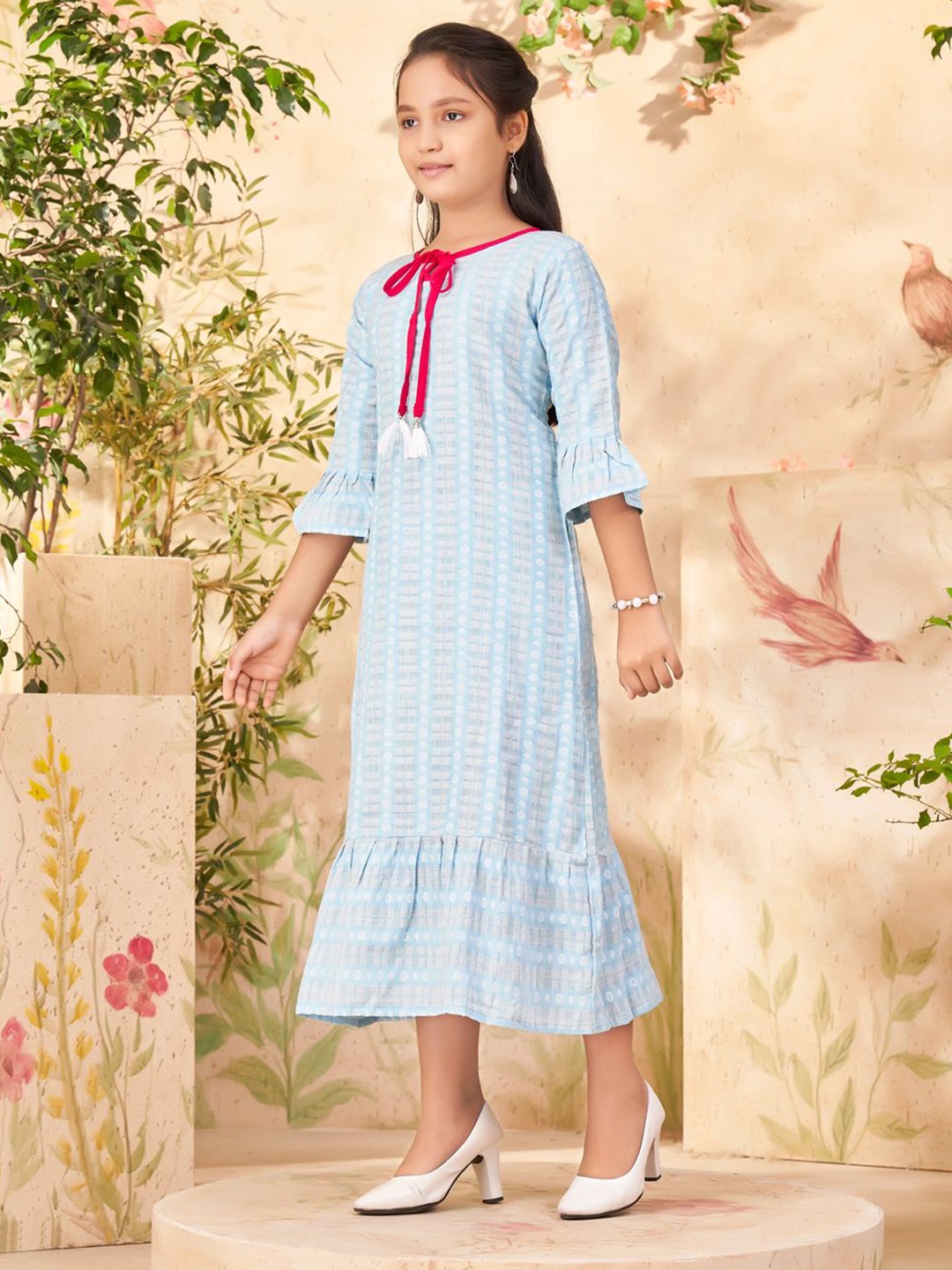 

BAESD Girls Checked Drop-Waist Midi Dress, Turquoise blue
