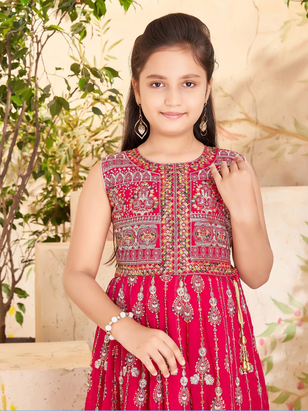 

BAESD Ethnic Motifs Georgette Fit & Flare Dress, Pink