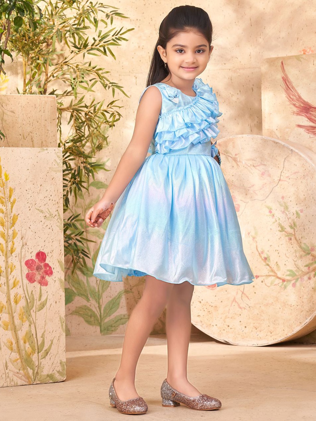 

BAESD Girls Tie and Dye A-Line Ruffles Dress, Turquoise blue