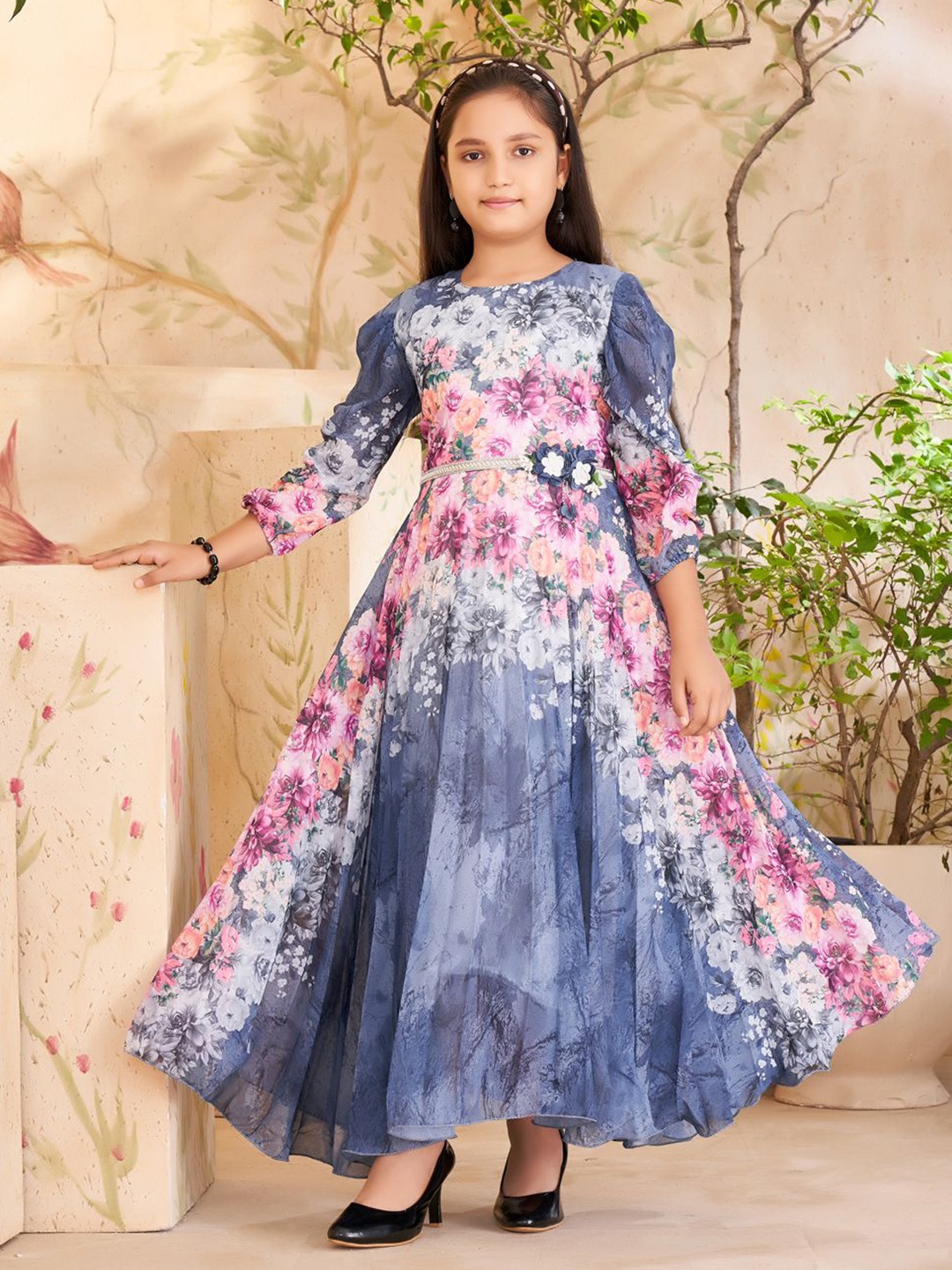 

BAESD Floral Print Georgette Fit & Flare Dress, Pink