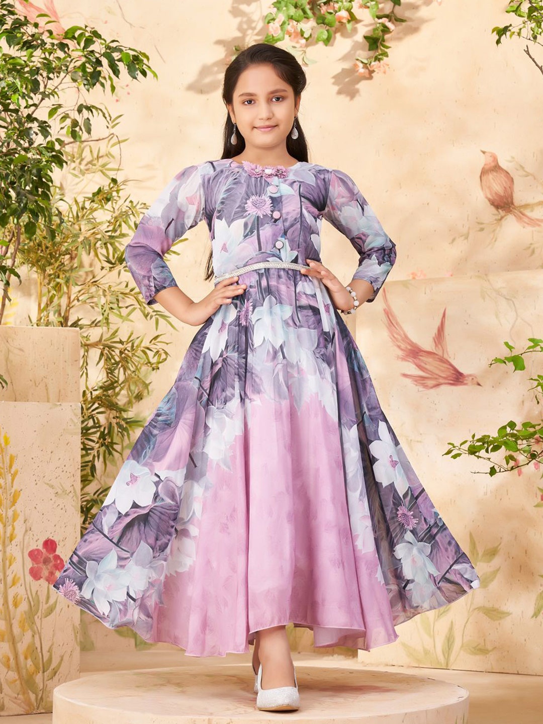 

BAESD Floral Print Georgette Maxi Dress, Purple