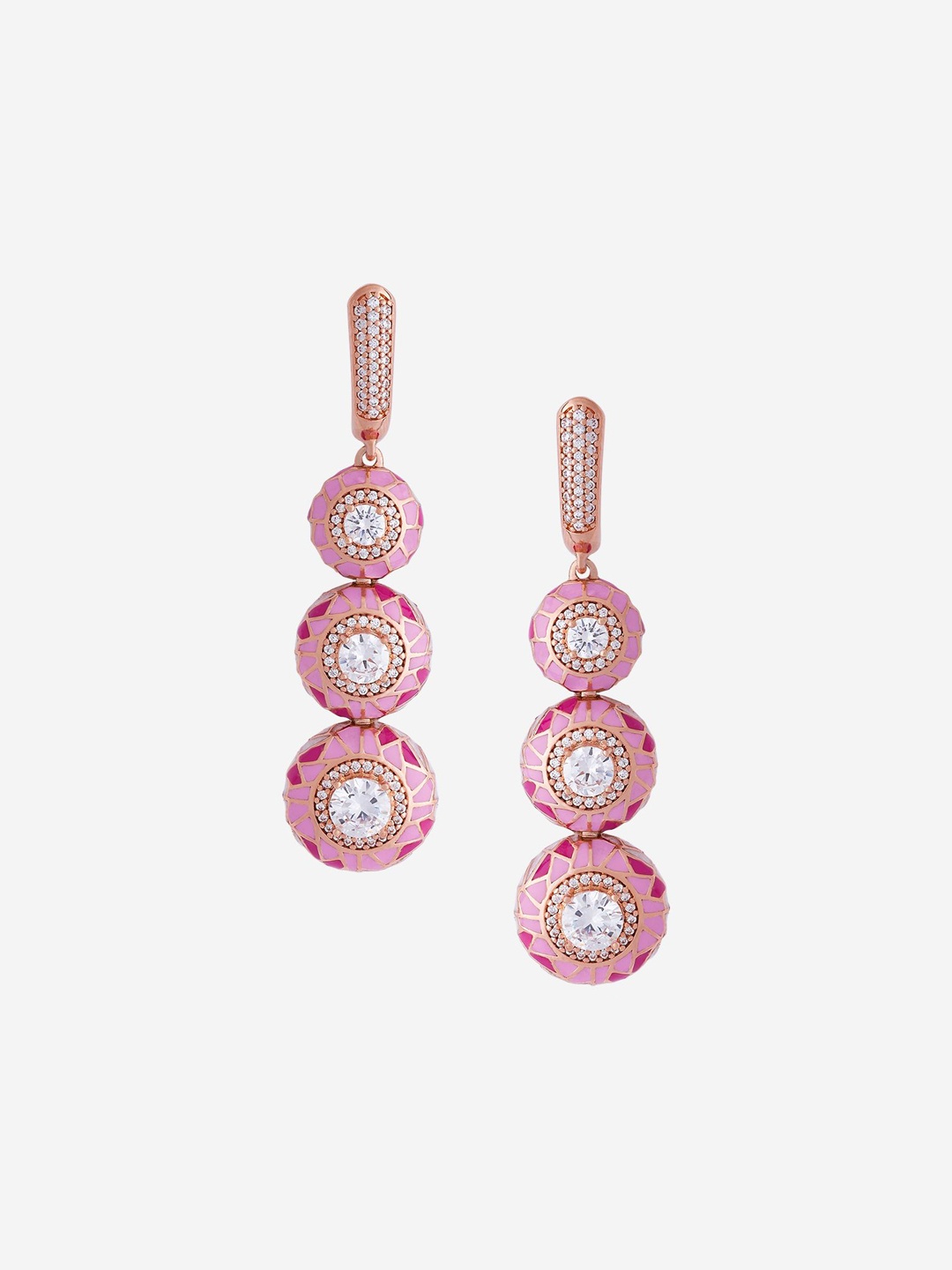 

Kushal's Fashion Jewellery Rose Gold-Plated Contemporary Cubic Zirconia Drop Earrings