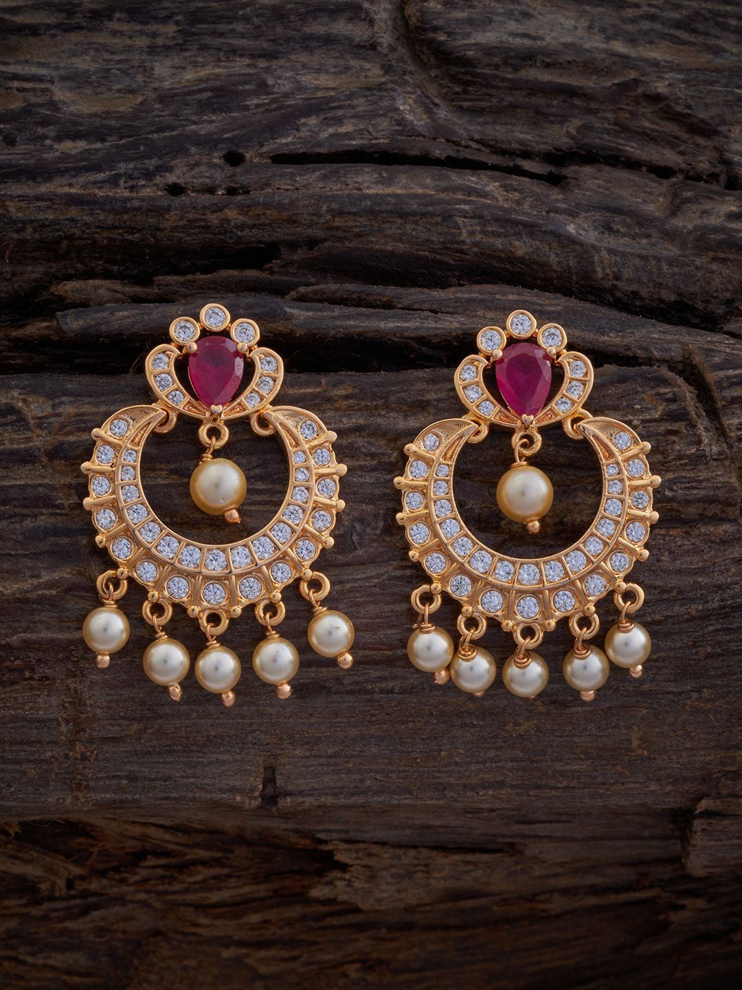 

Kushal's Fashion Jewellery Gold-Plated Classic Cubic Zirconia Chandbalis Earrings