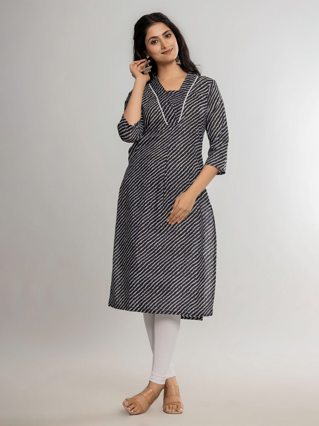 

Krati Creations Stylish, Treandy cotton Leheriya Printed kurti, Black