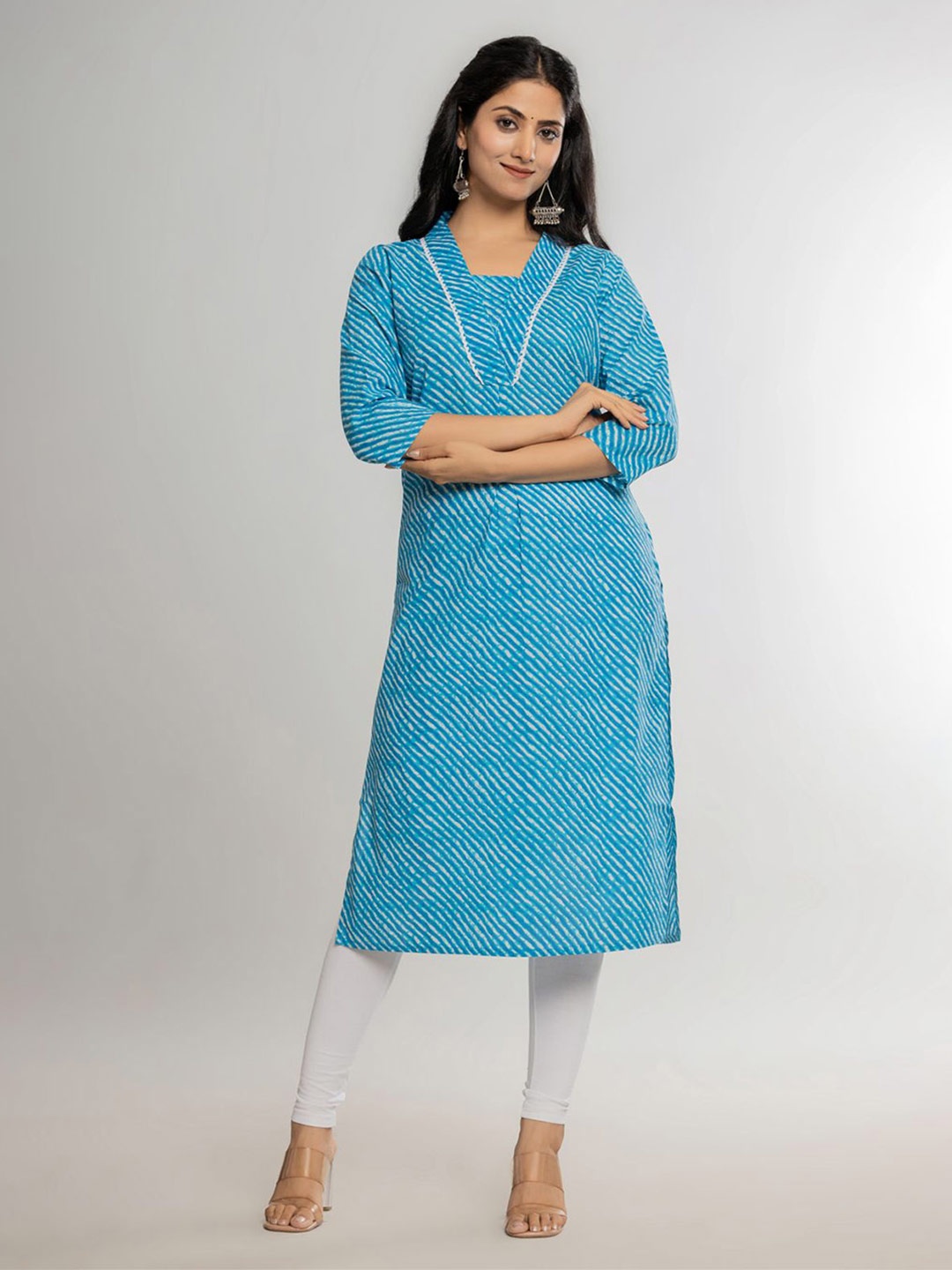 

Krati Creations Stylish, Treandy cotton Leheriya Printed kurti, Blue