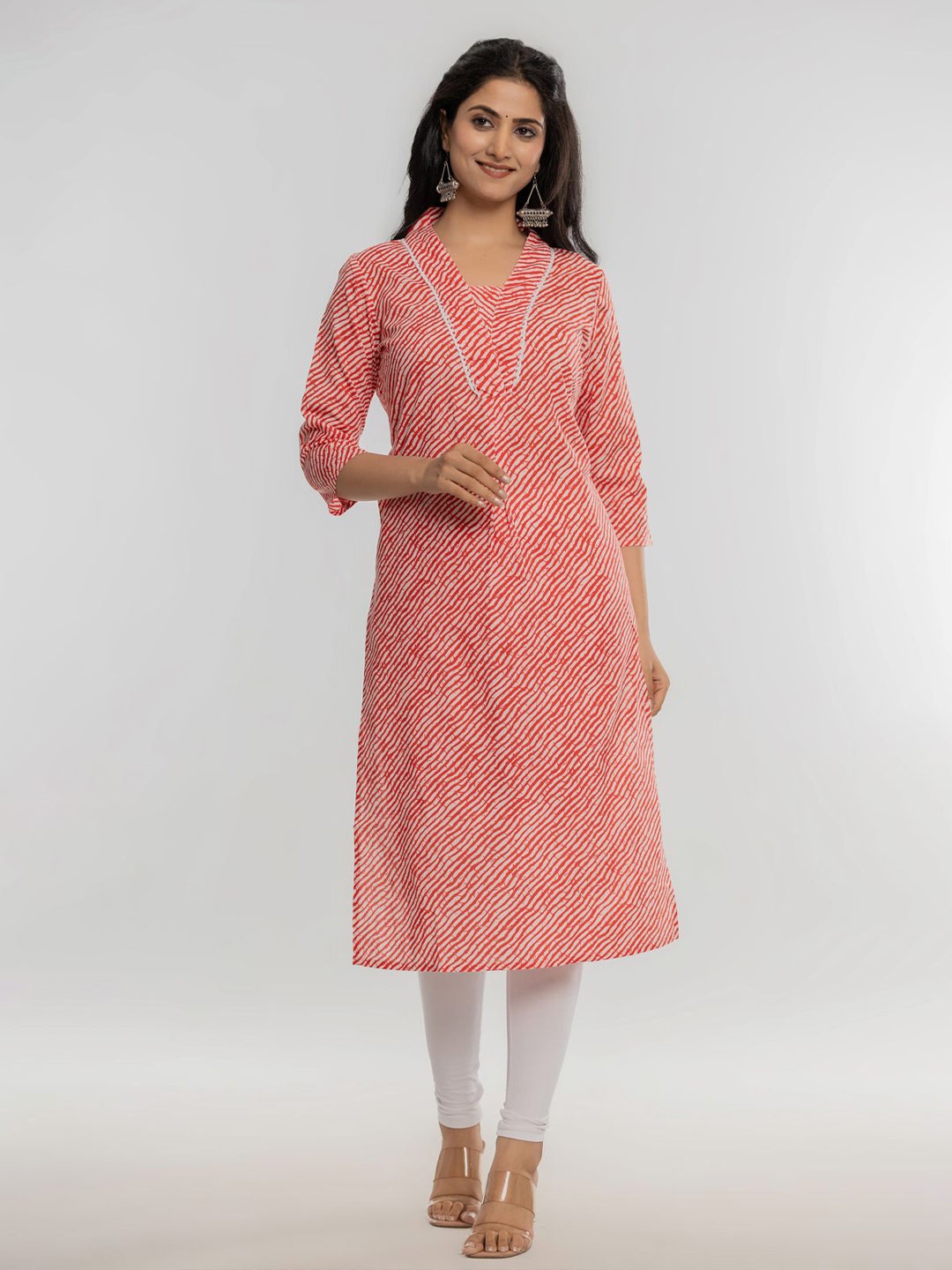 

Krati Creations Stylish, Treandy cotton Leheriya Printed kurti, Orange