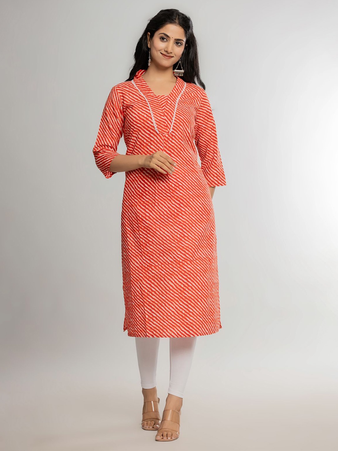 

Krati Creations Stylish, Treandy cotton Leheriya Printed kurti, Red