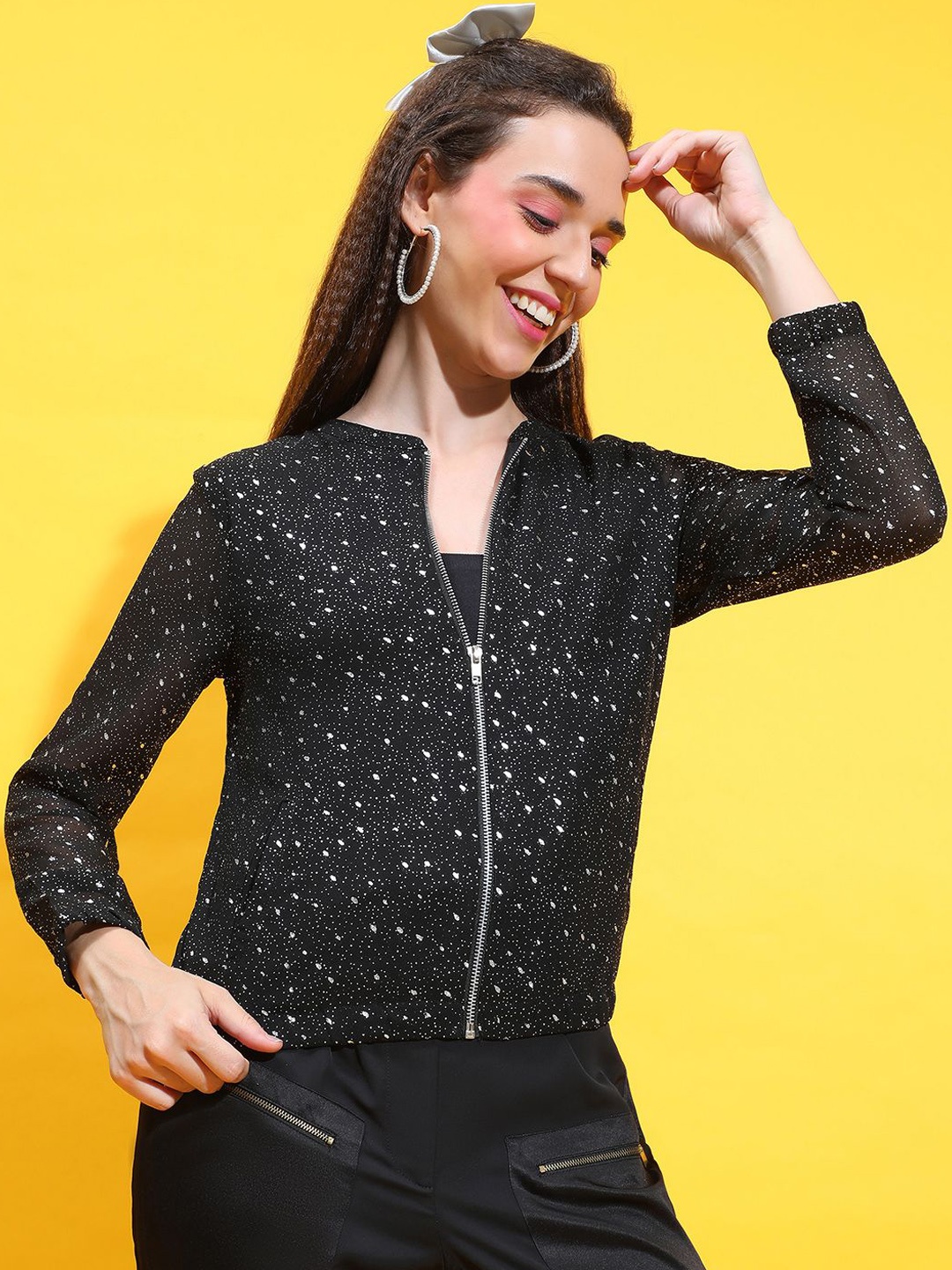 

Oxolloxo Women Lightweight Bomber Jacket, Black