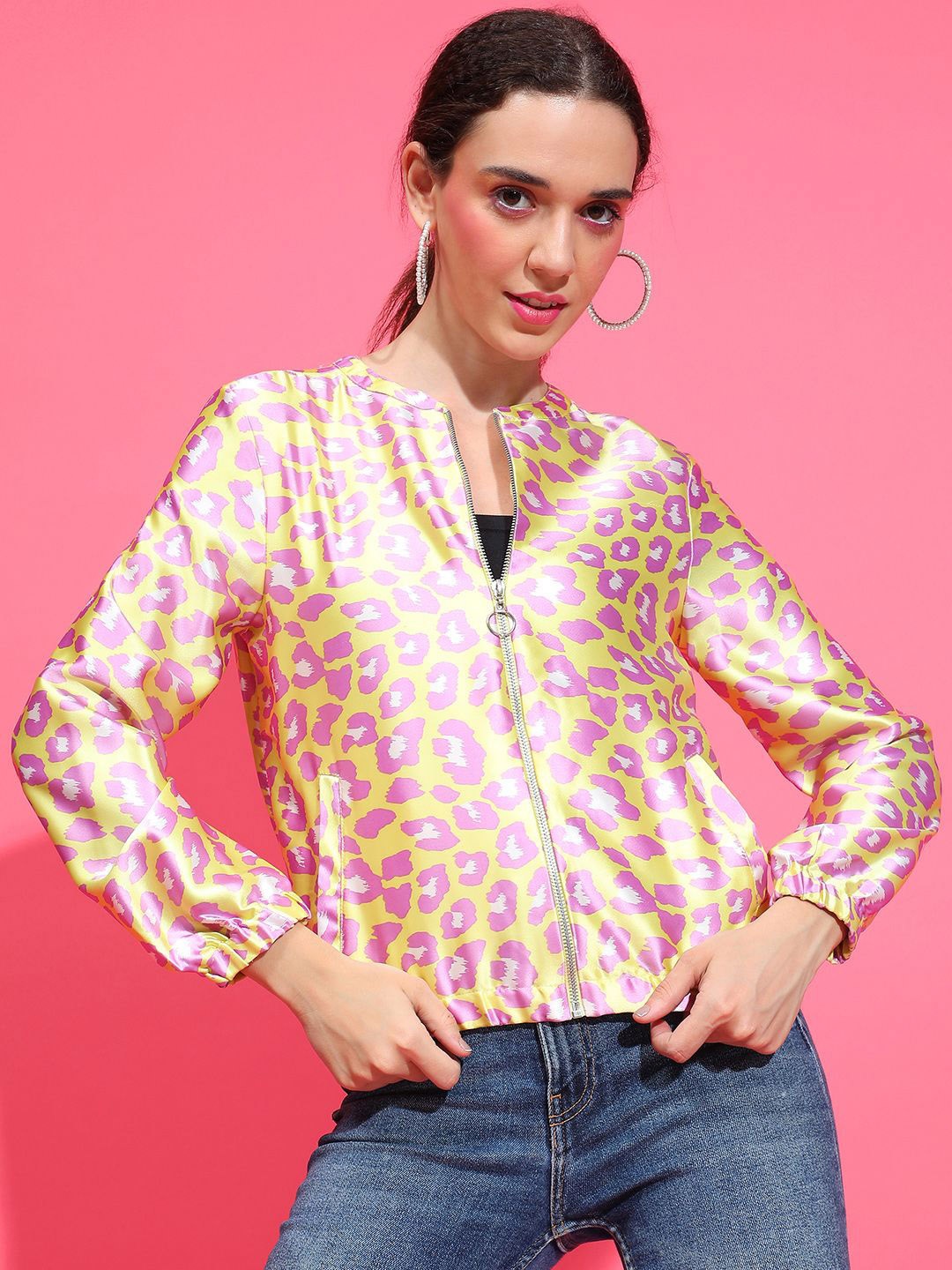 

Oxolloxo Women Animal Printed Bomber Jacket, Yellow