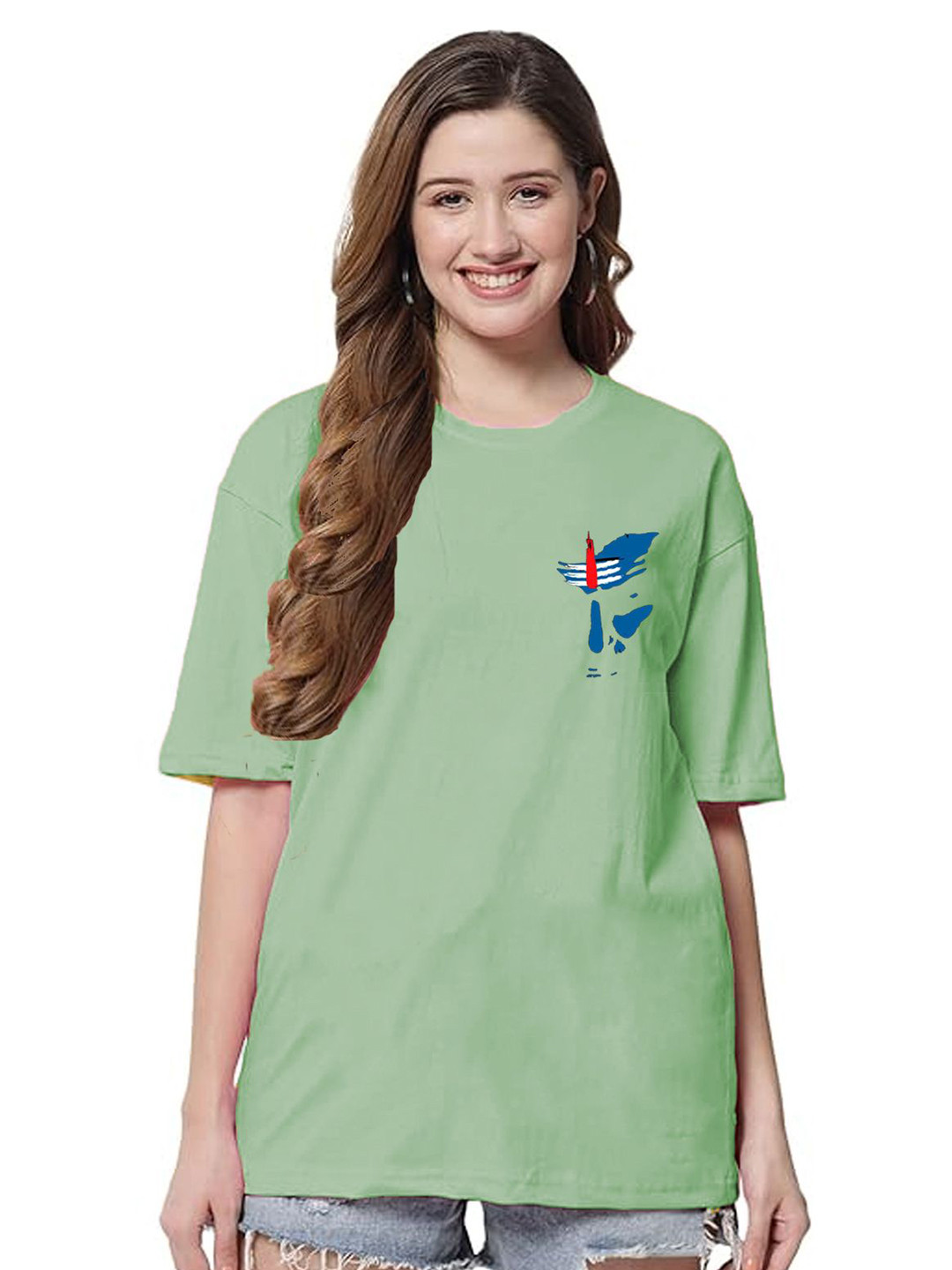 

CLAFOUTIS Women Graphic Printed Round Neck Oversized T-shirt, Teal