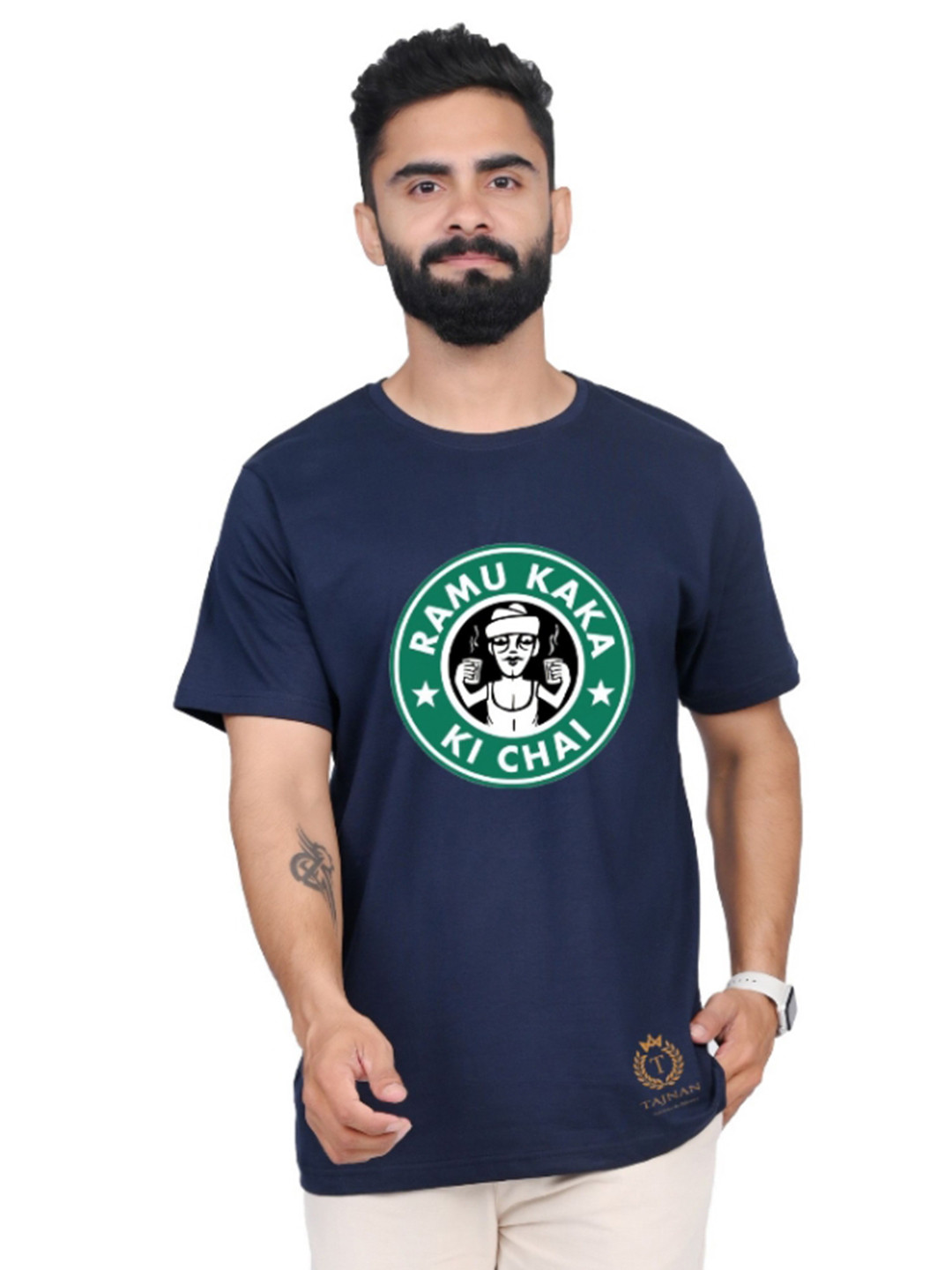 

TAJNAN Men Typography Printed Round Neck T-shirt, Blue