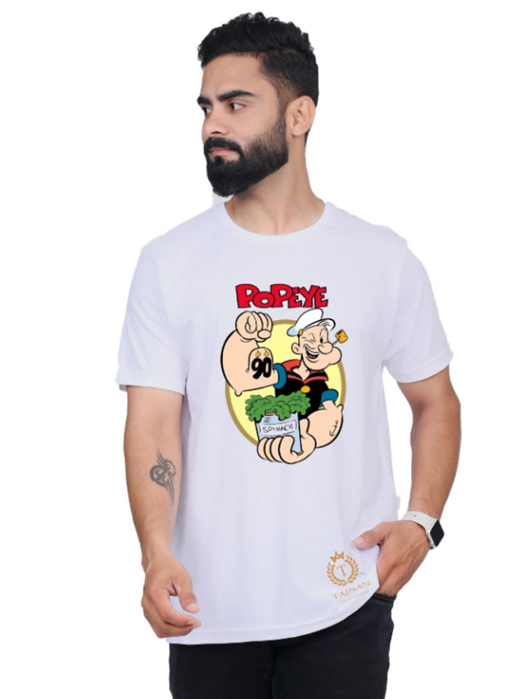 

TAJNAN Men Graphic Printed Round Neck T-shirt, White