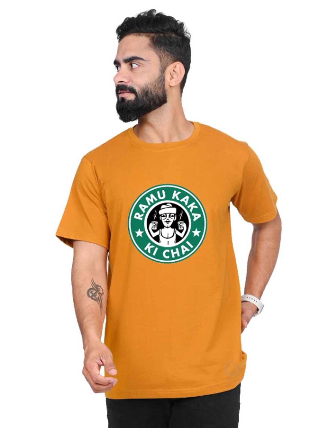 

TAJNAN Men Typography Printed Round Neck T-shirt, Orange