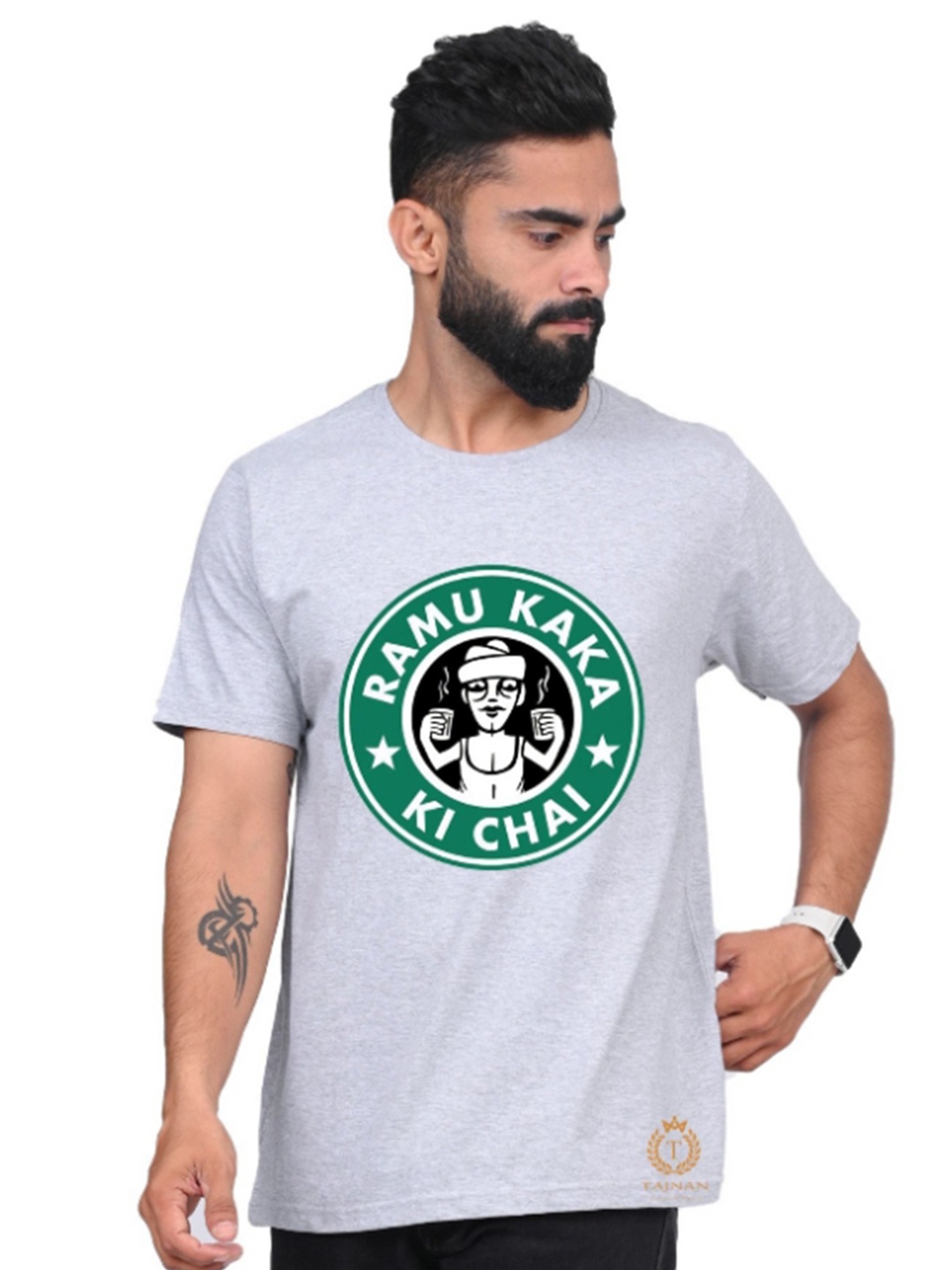 TAJNAN Men Typography Printed Round Neck T-shirt, Grey