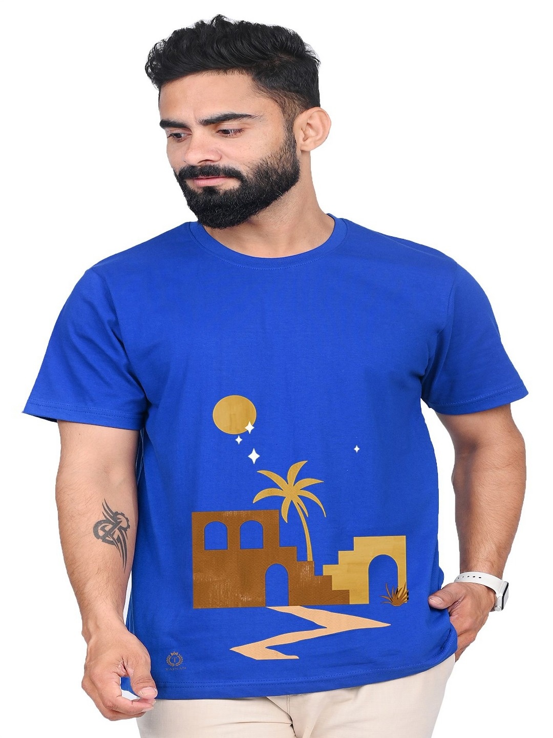 

TAJNAN Men Printed Pockets T-shirt, Blue