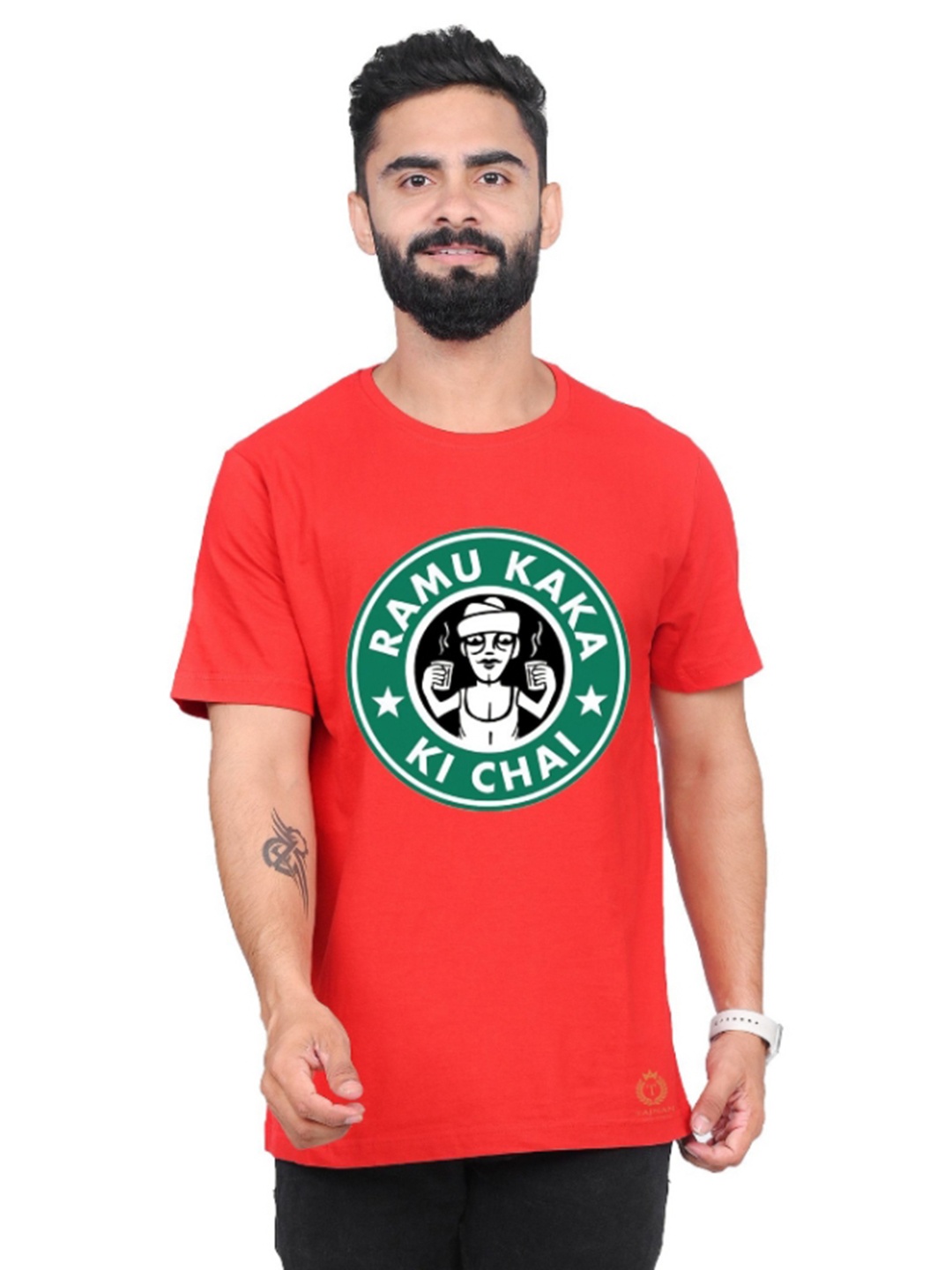 

TAJNAN Men Typography Printed Round Neck T-shirt, Red