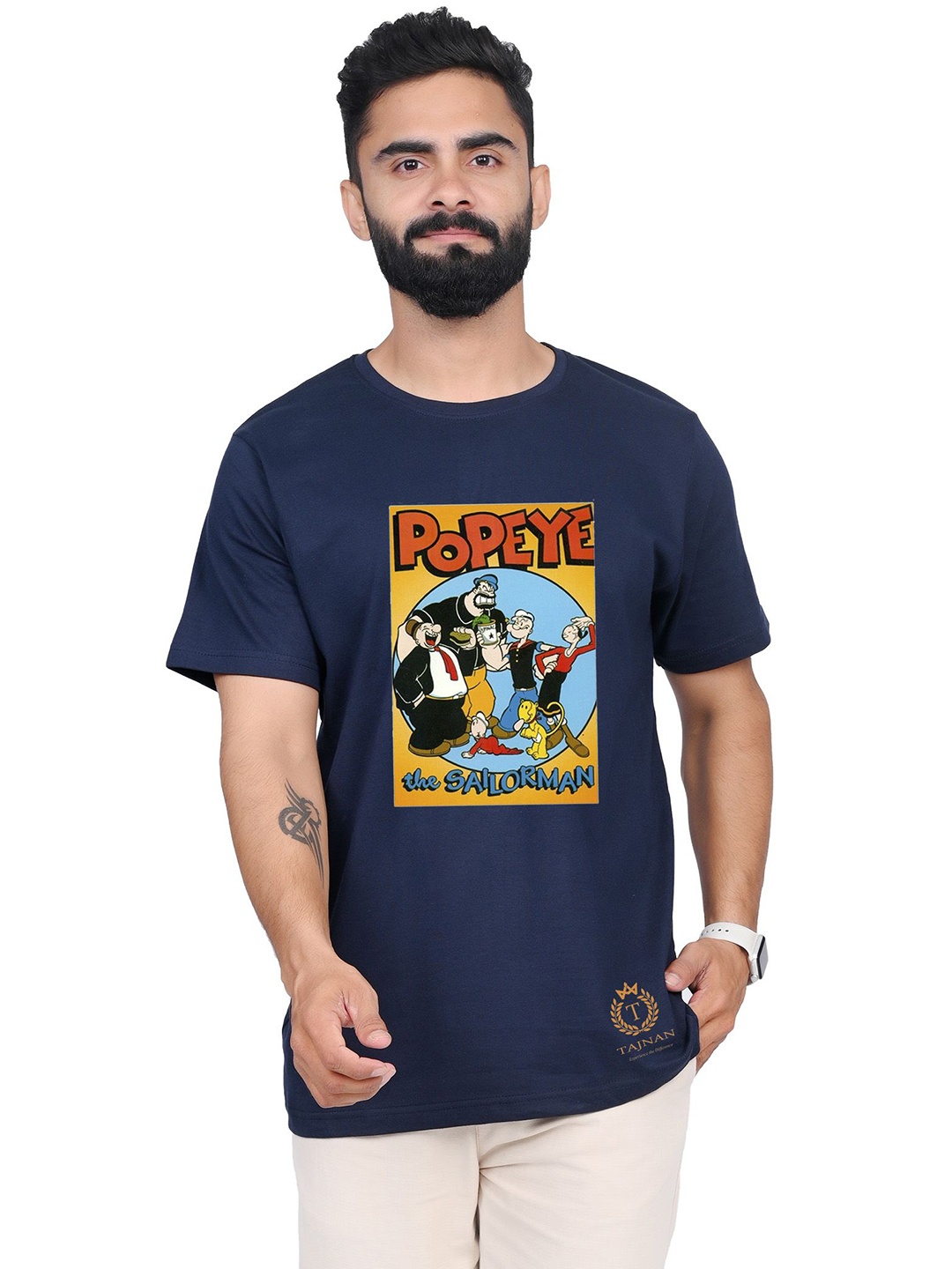 

TAJNAN Men Graphic Printed Round Neck T-shirt, Blue