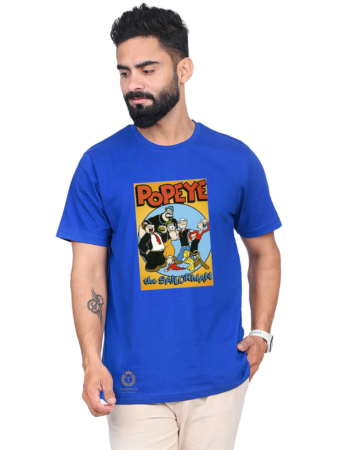 

TAJNAN Men Graphic Printed Round Neck T-shirt, Blue