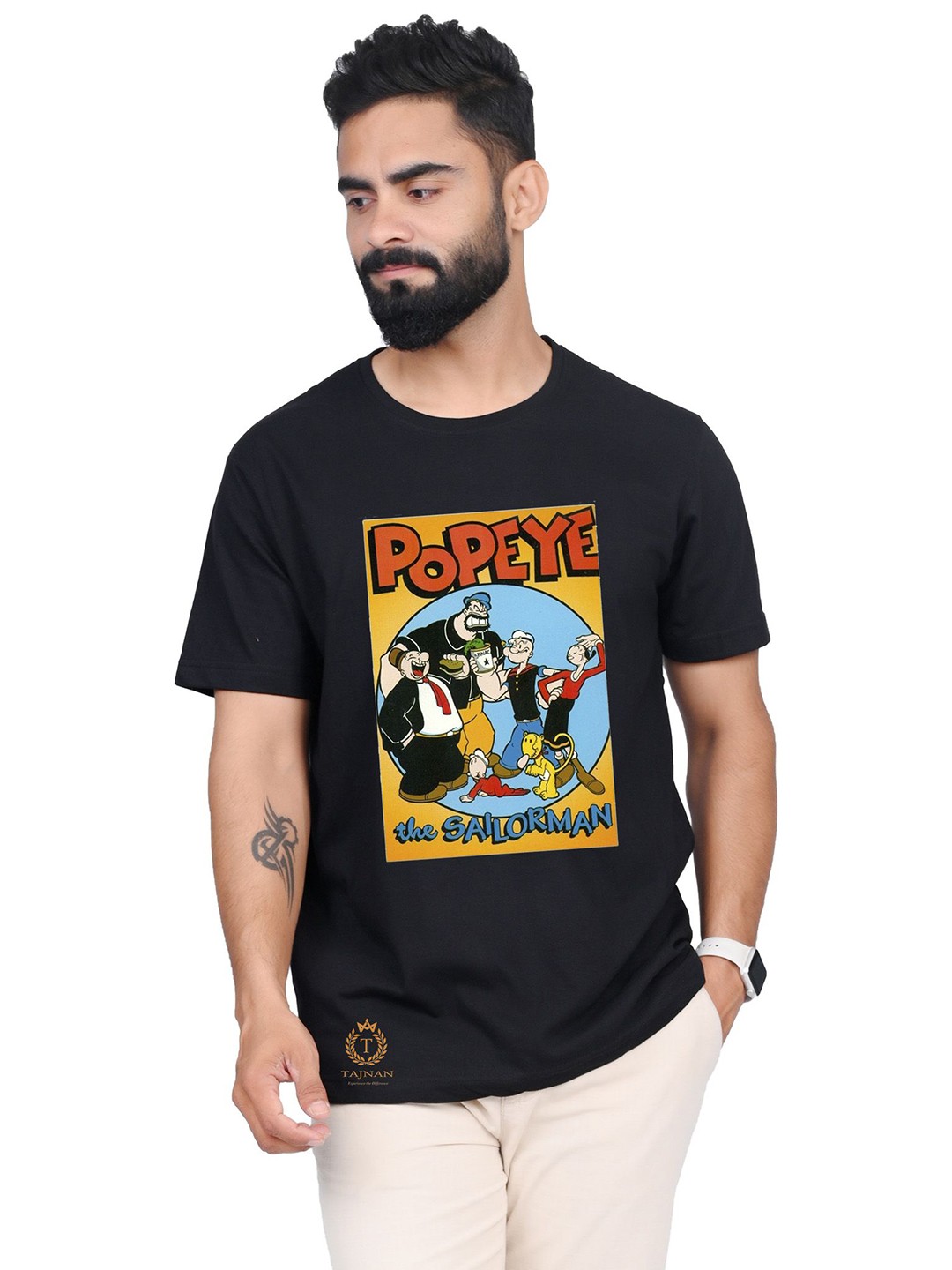 

TAJNAN Men Printed Pockets T-shirt, Black