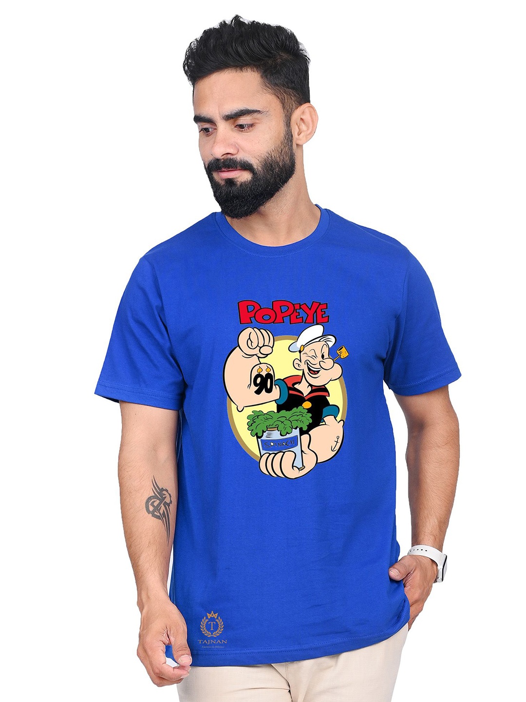 

TAJNAN Men Biker Printed T-shirt, Blue