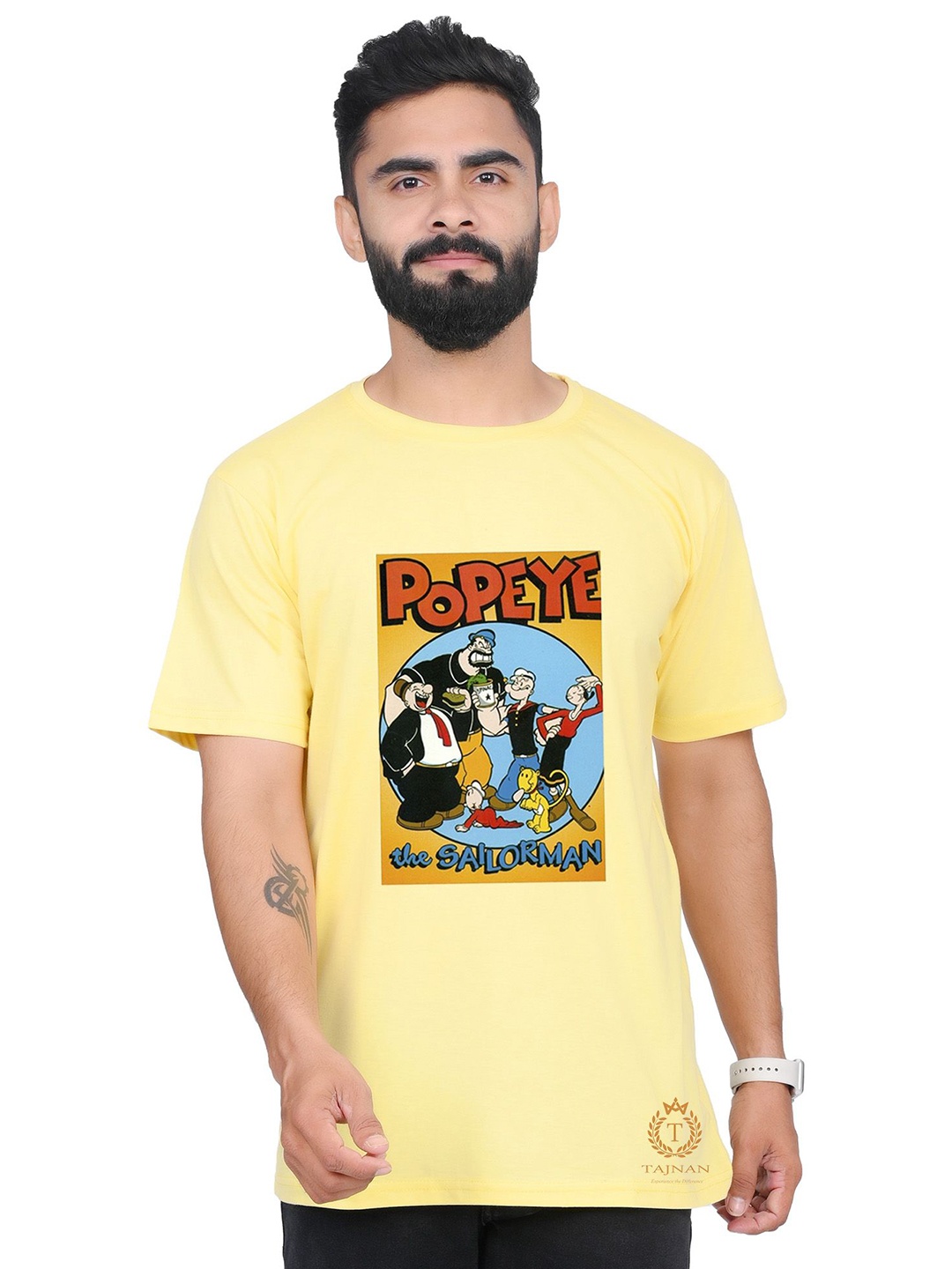 

TAJNAN Men Typography Printed T-shirt, Yellow