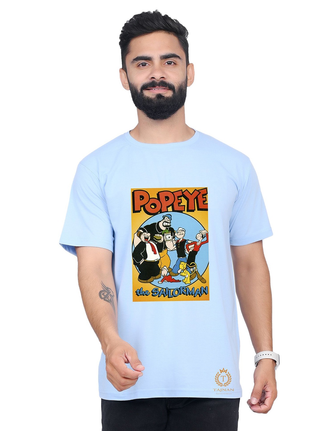 

TAJNAN Men Printed Applique T-shirt, Blue