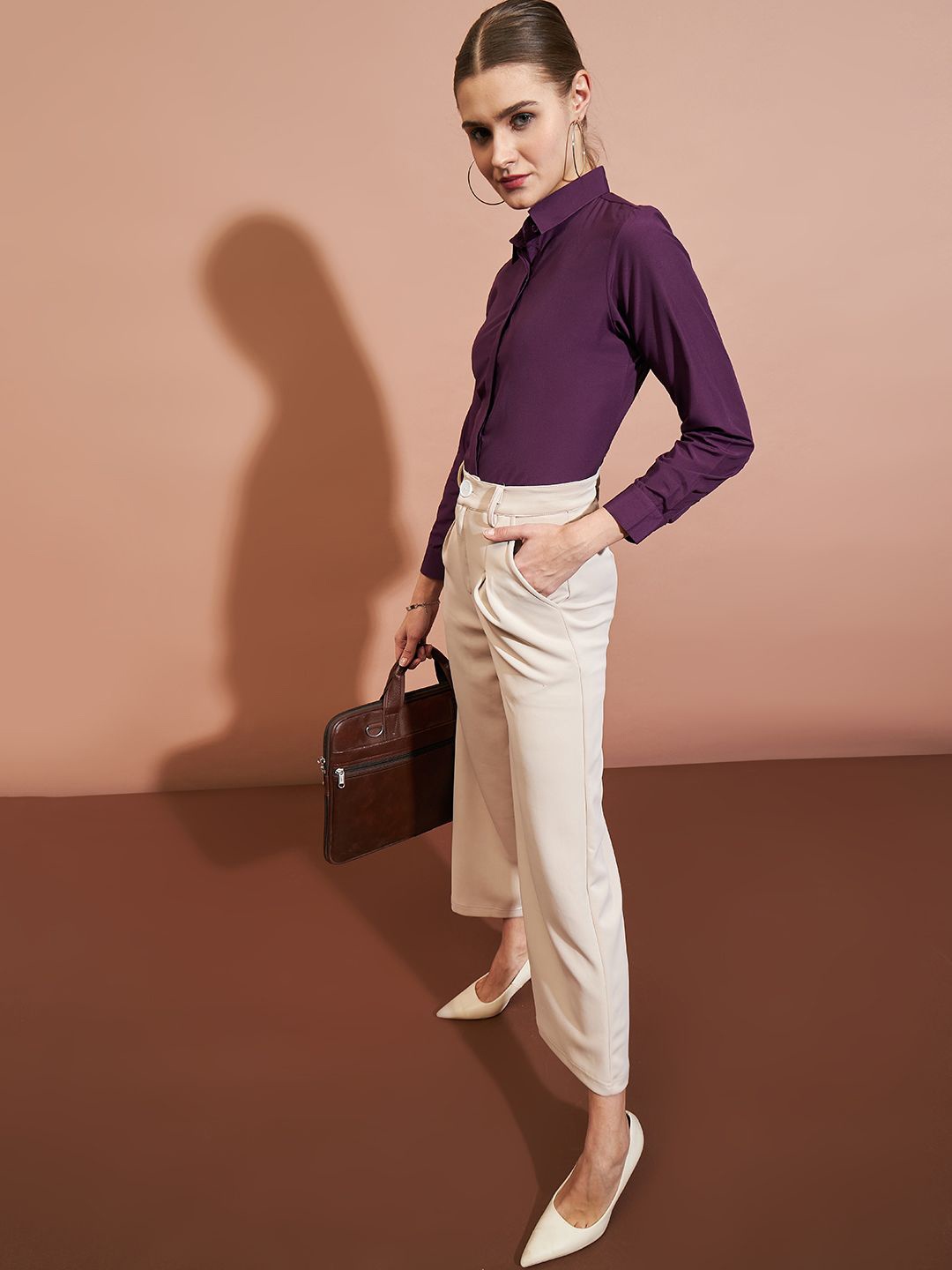 

DressBerry Women Smart Slim Fit Opaque Casual Shirt, Purple