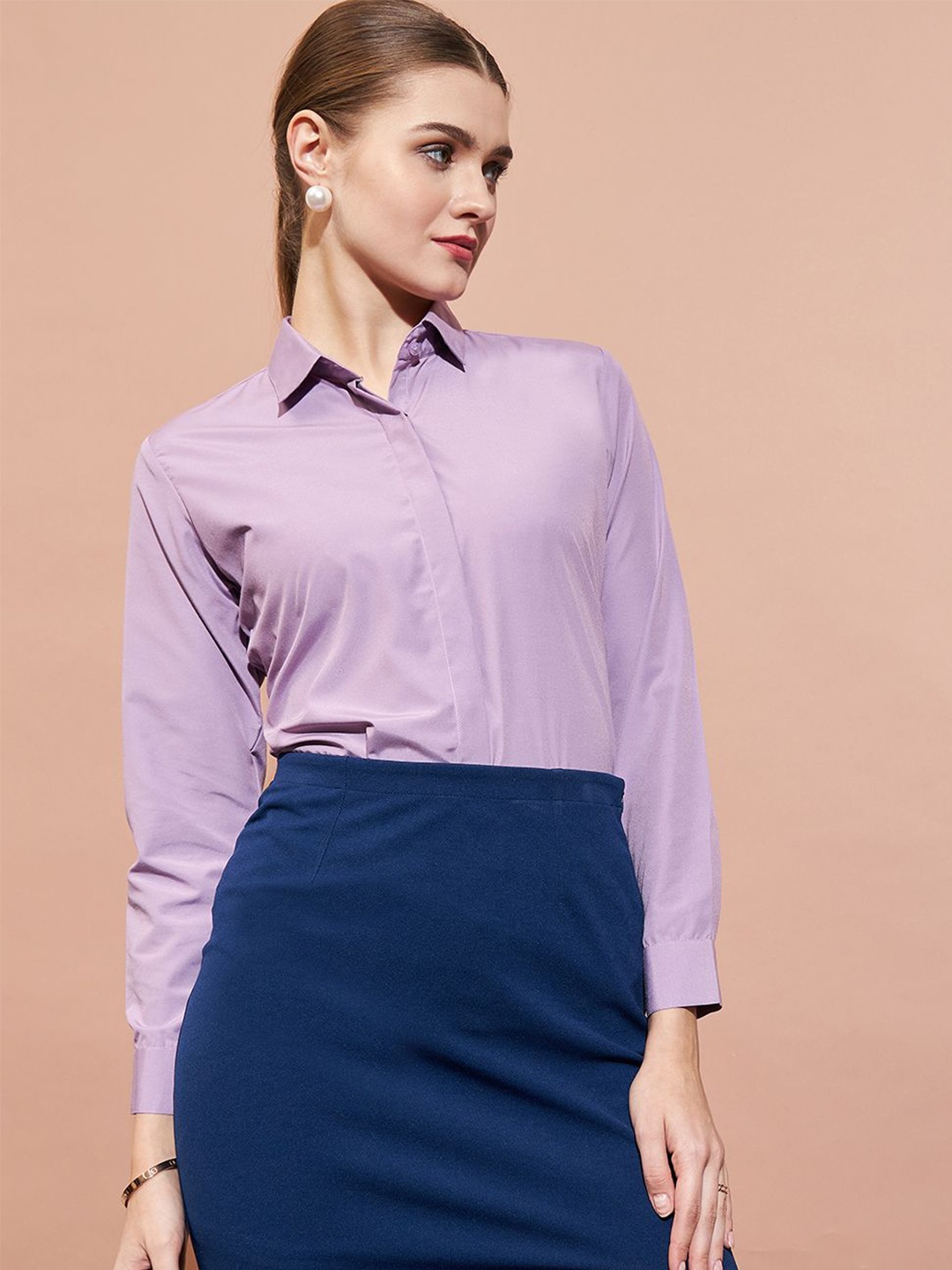 

DressBerry Women Smart Slim Fit Opaque Casual Shirt, Mauve