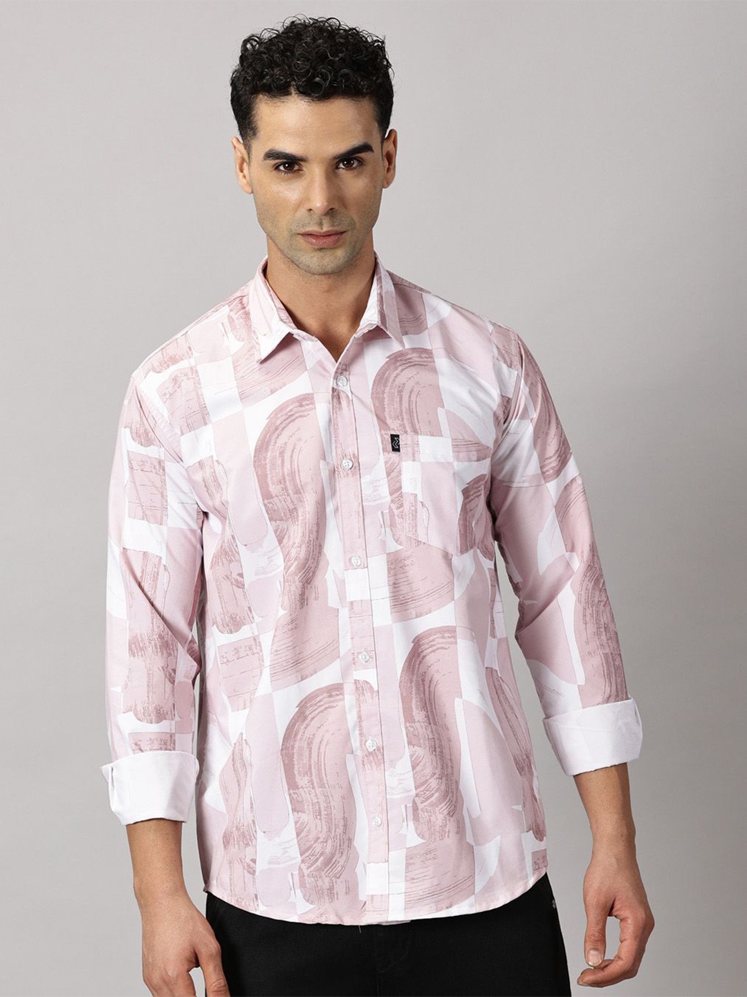 

Rodzen Men Standard Opaque Printed Casual Shirt, Pink