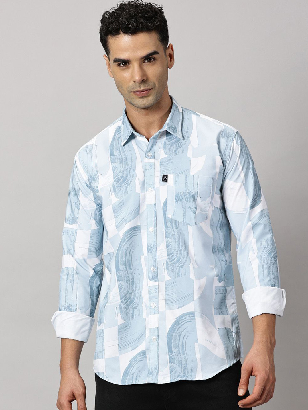 

Rodzen Men Standard Opaque Printed Casual Shirt, Blue