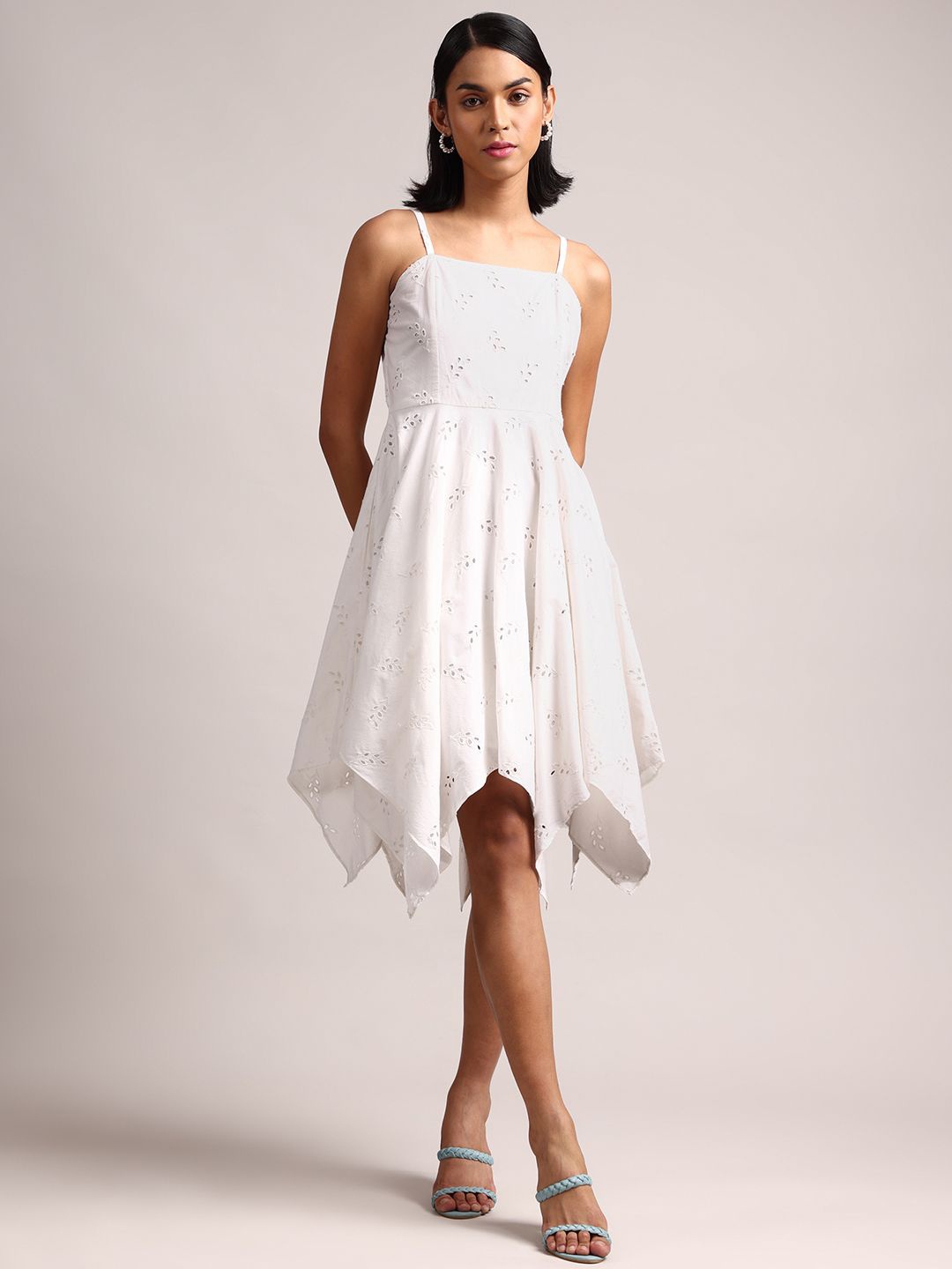 

ZACCAI Cotton Schiffli Embroidered Fit & Flare Dress, White