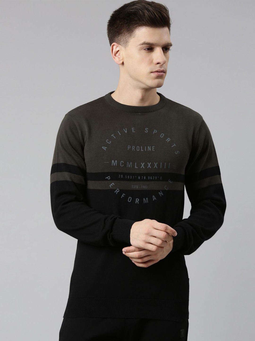 

Proline Men Typography Printed Woollen Pullover, Black