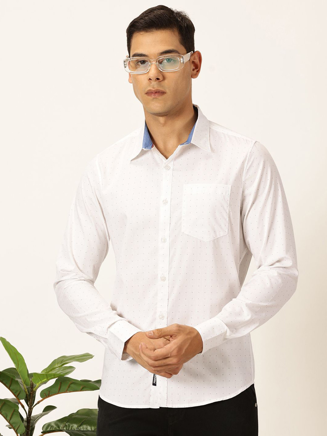

Provogue Men Printed Premium Slim Fit Pure Cotton Casual Shirt, White